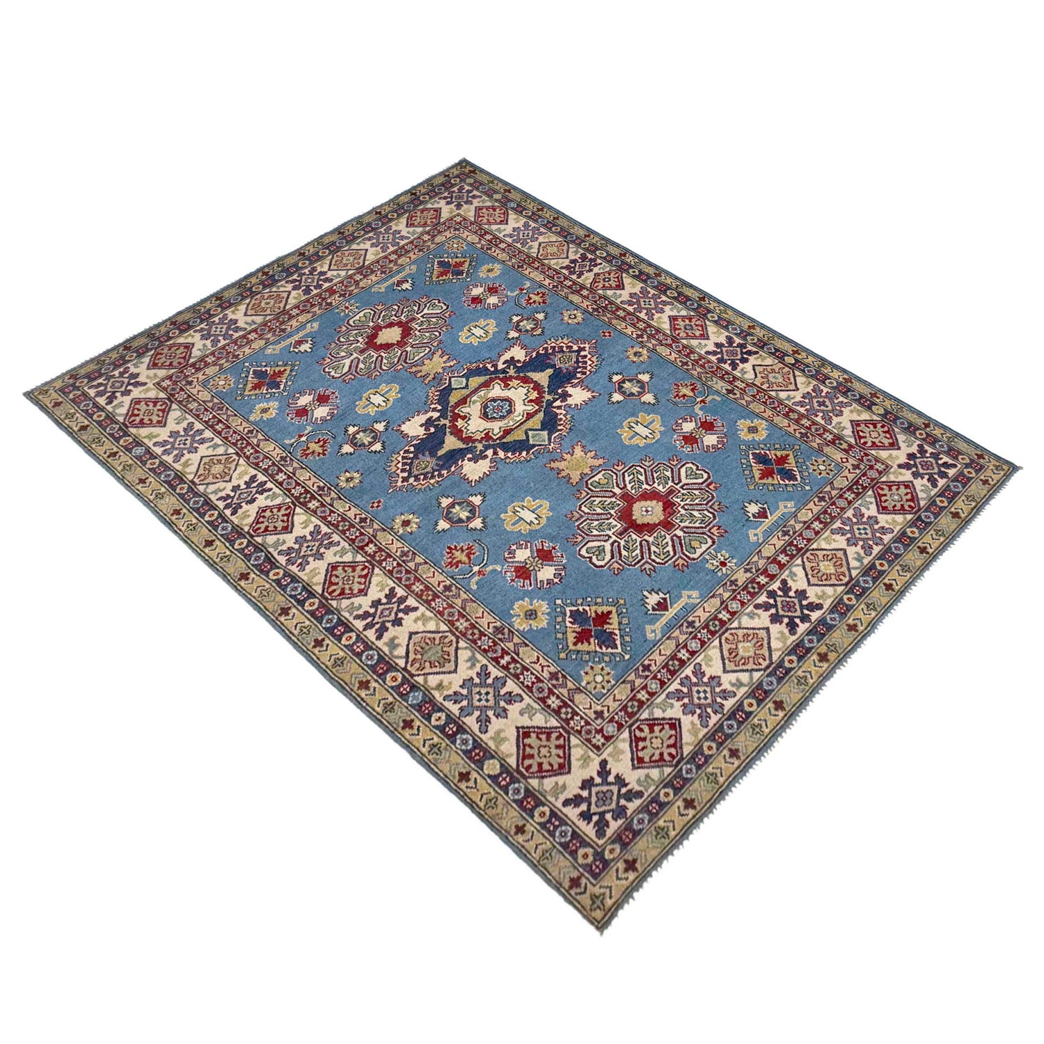 Kazak Rug Handmade Blue Medallion 5x8 ft