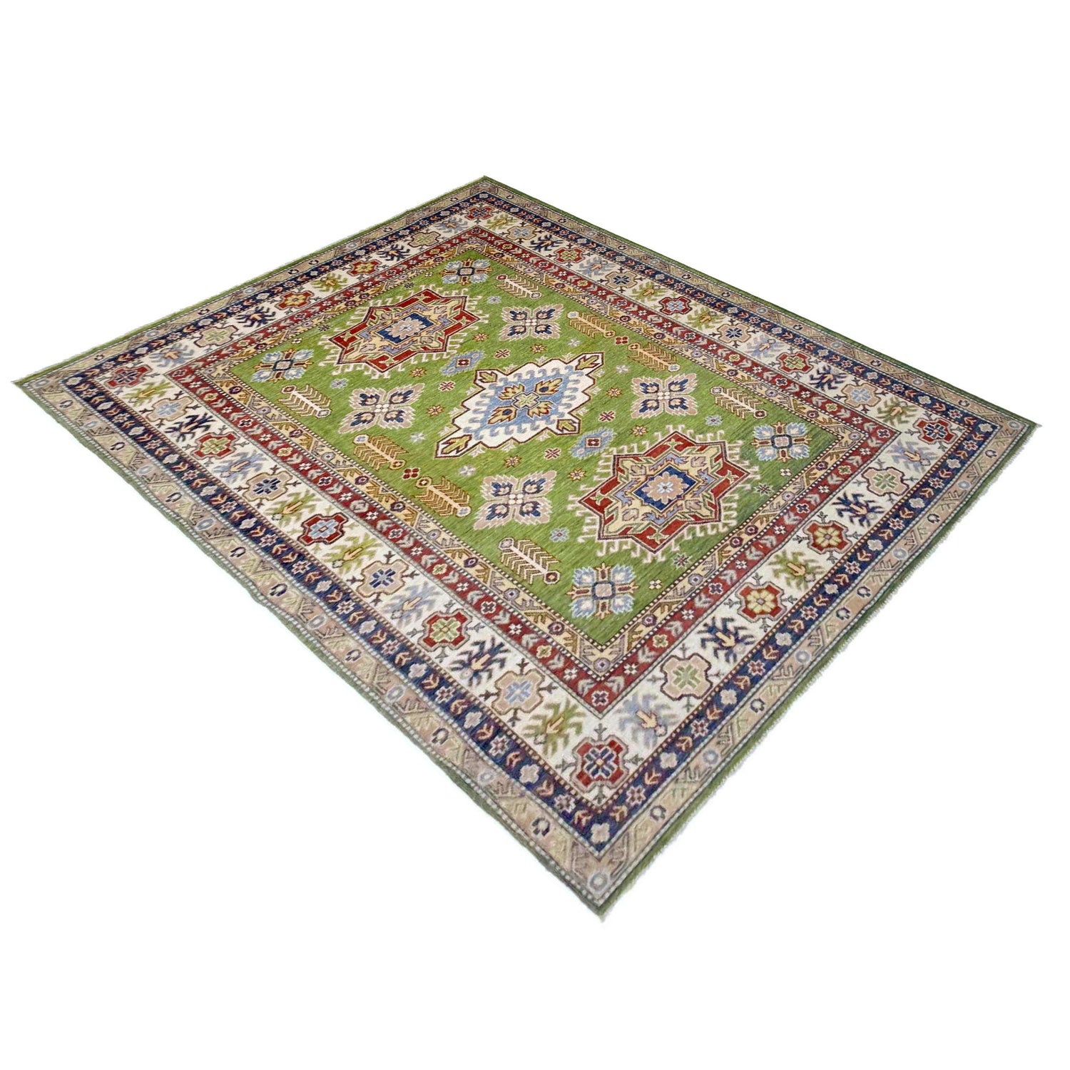 Kazak Rug Handmade Green Medallion 5x8 ft