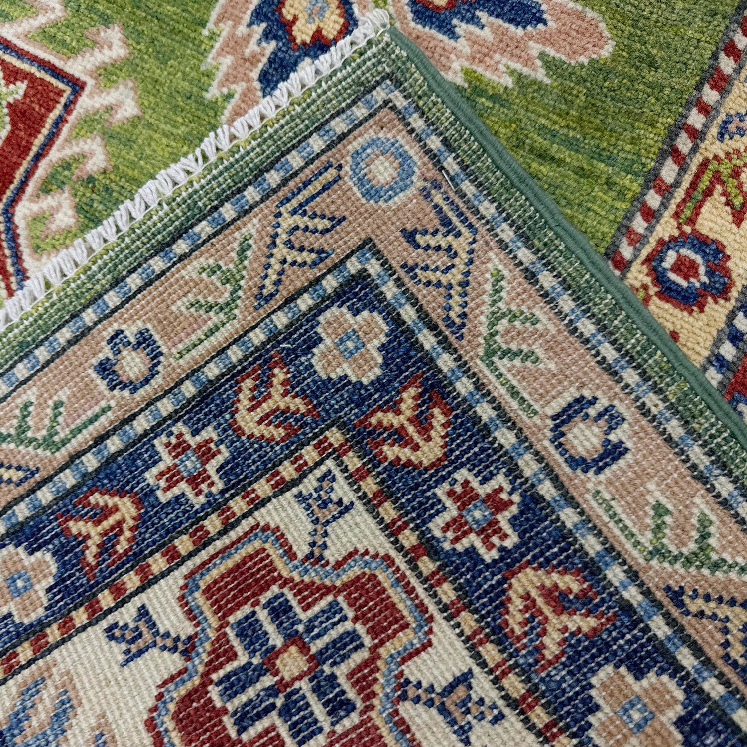 Kazak Rug Handmade Green Medallion 5x8 ft