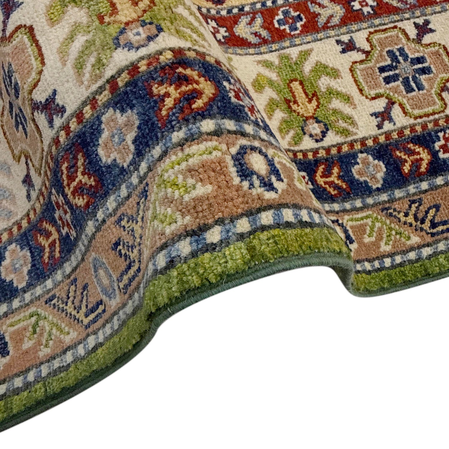 Kazak Rug Handmade Green Medallion 5x8 ft