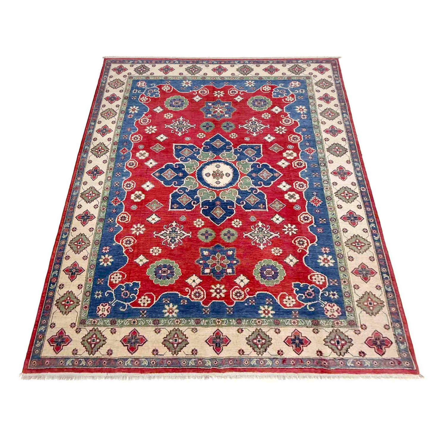Kazak Rug Handmade Red Medallion 7x10 ft