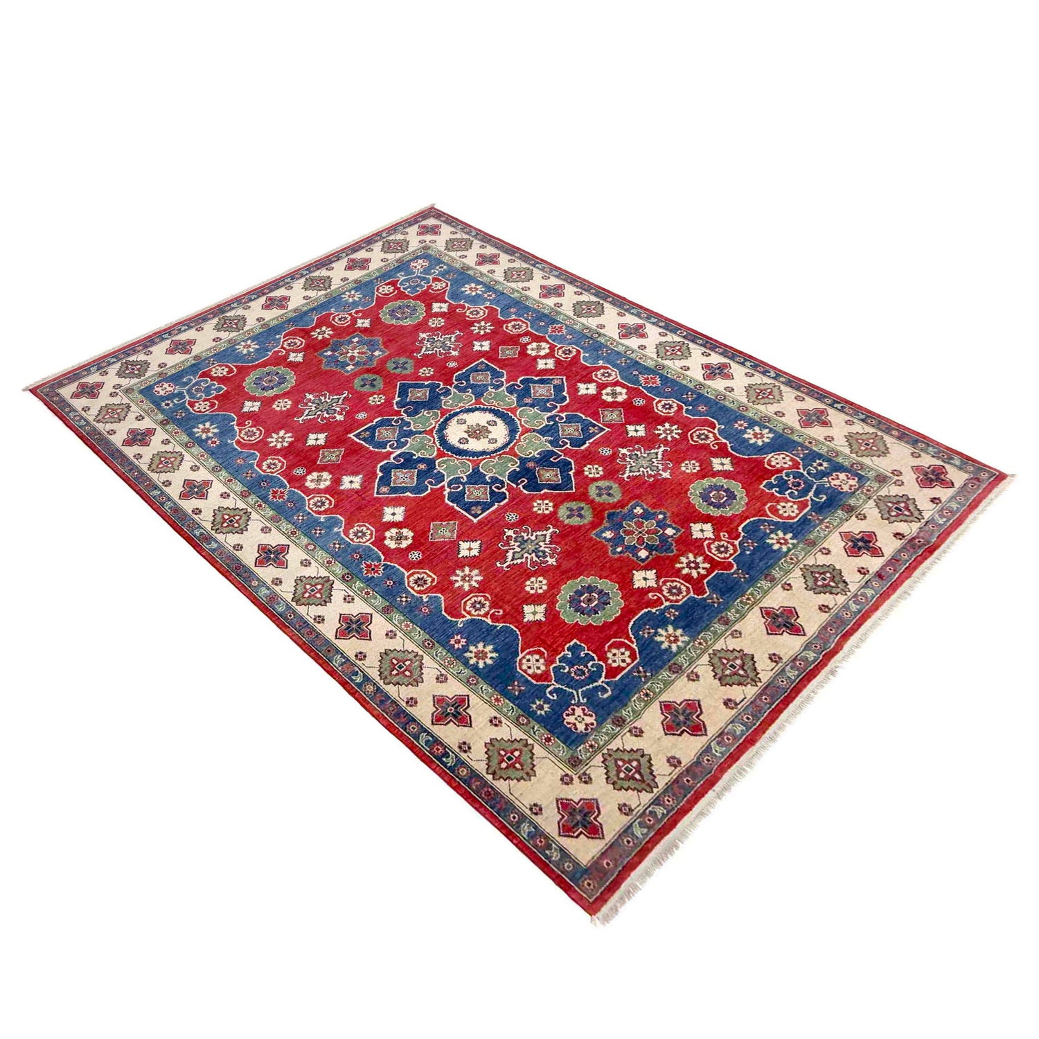 Kazak Rug Handmade Red Medallion 7x10 ft