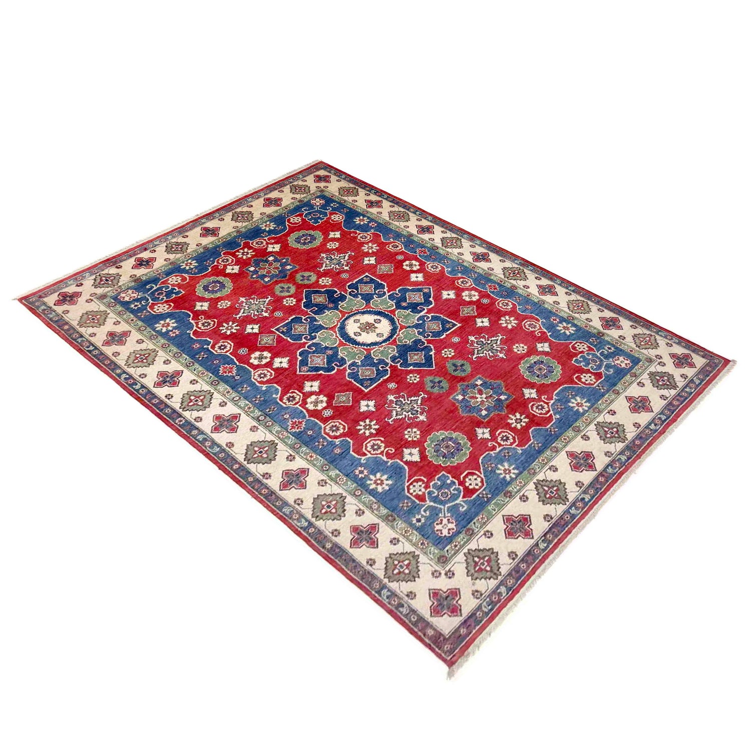 Kazak Rug Handmade Red Medallion 7x10 ft