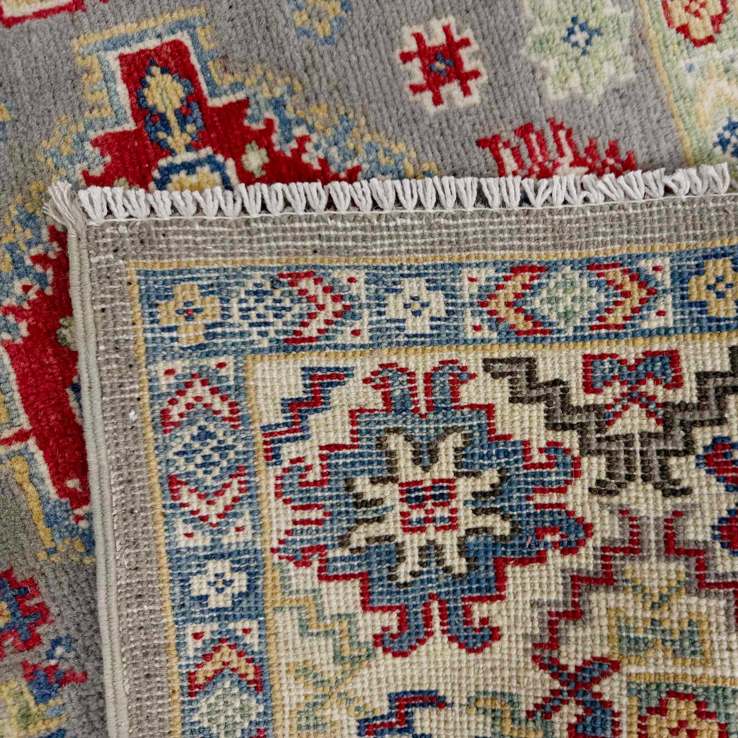 Kazak Rug Handmade Gray Medallion 4x6 ft
