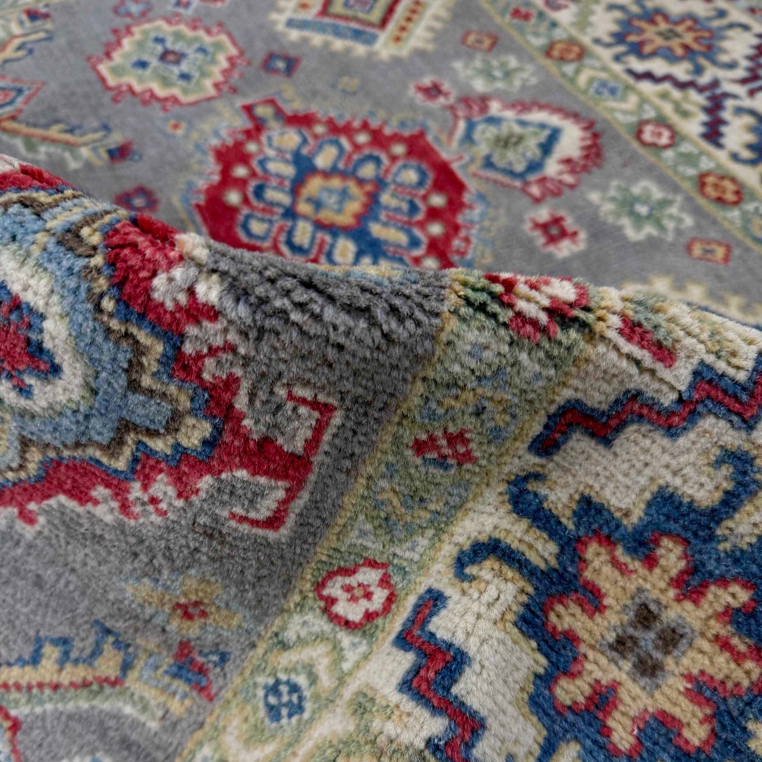 Kazak Rug Handmade Gray Medallion 4x6 ft