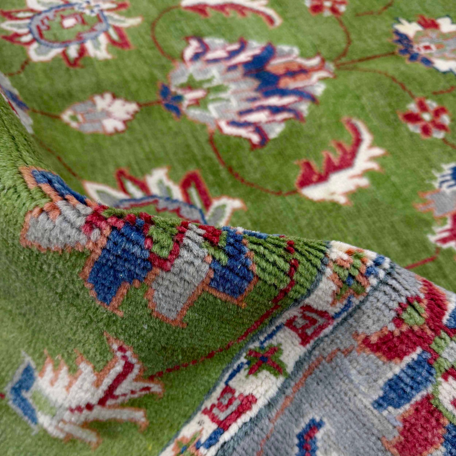 Kazak Rug Handmade Green Medallion 4x6 ft