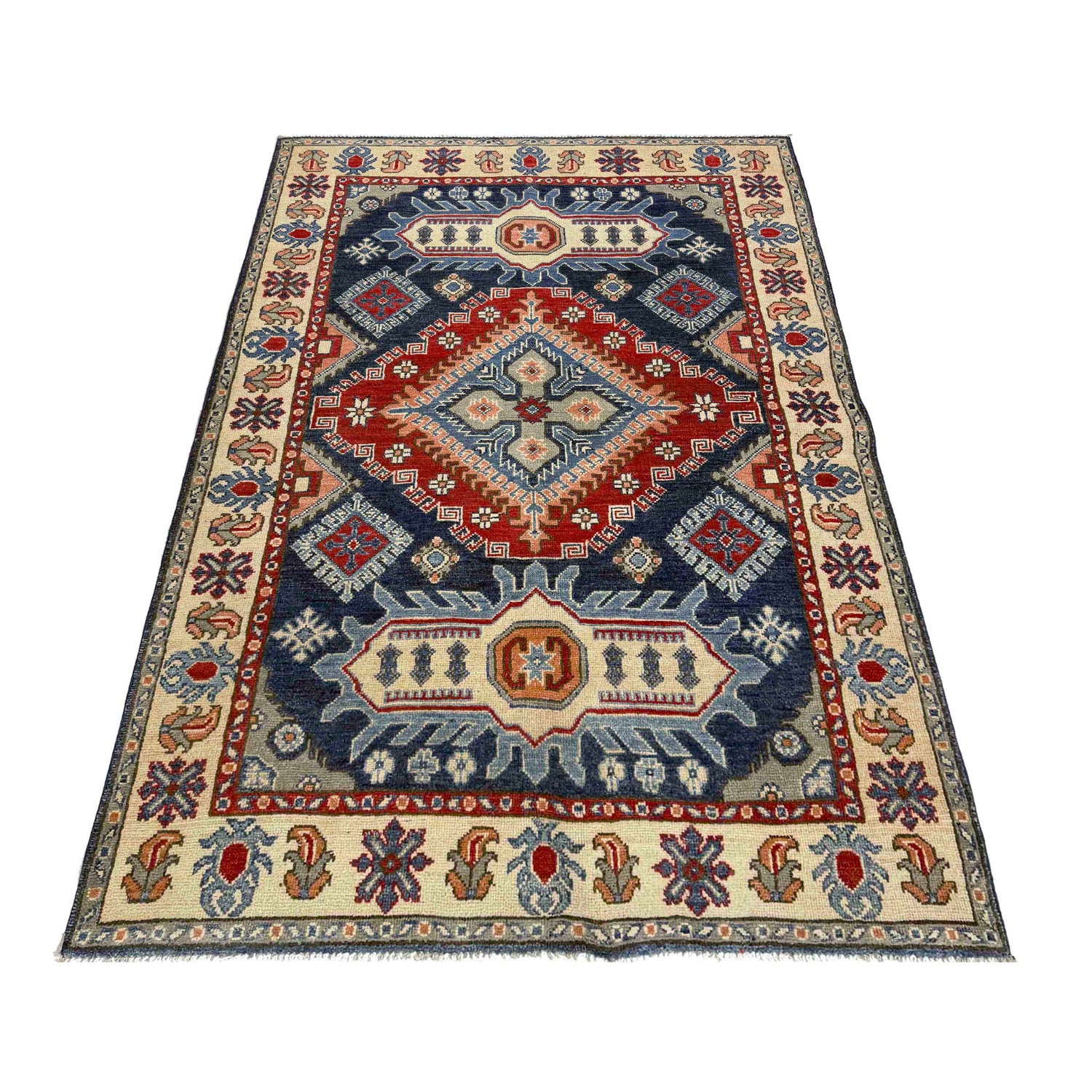 Kazak Rug Handmade Multi Medallion 4x6 ft