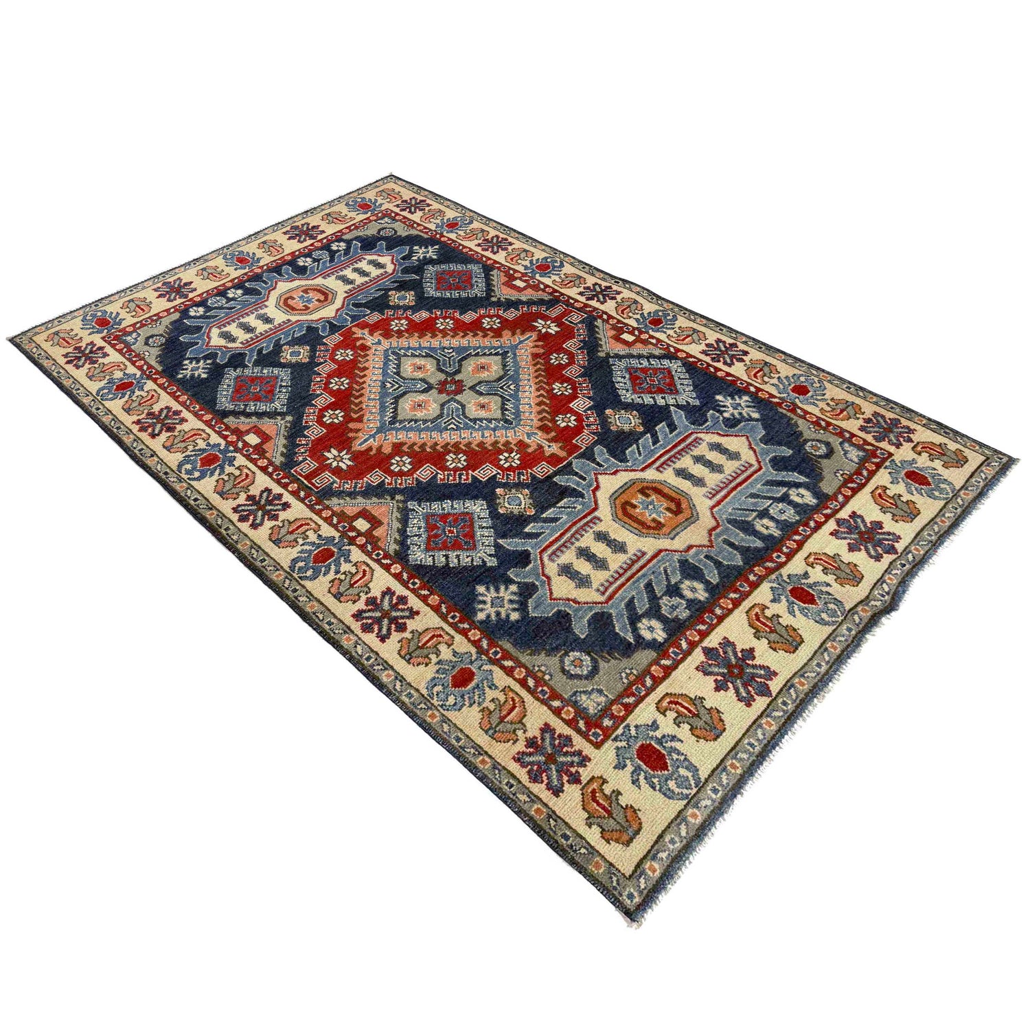 Kazak Rug Handmade Multi Medallion 4x6 ft