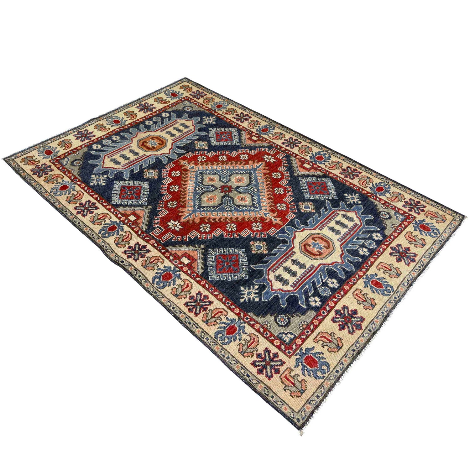 Kazak Rug Handmade Multi Medallion 4x6 ft