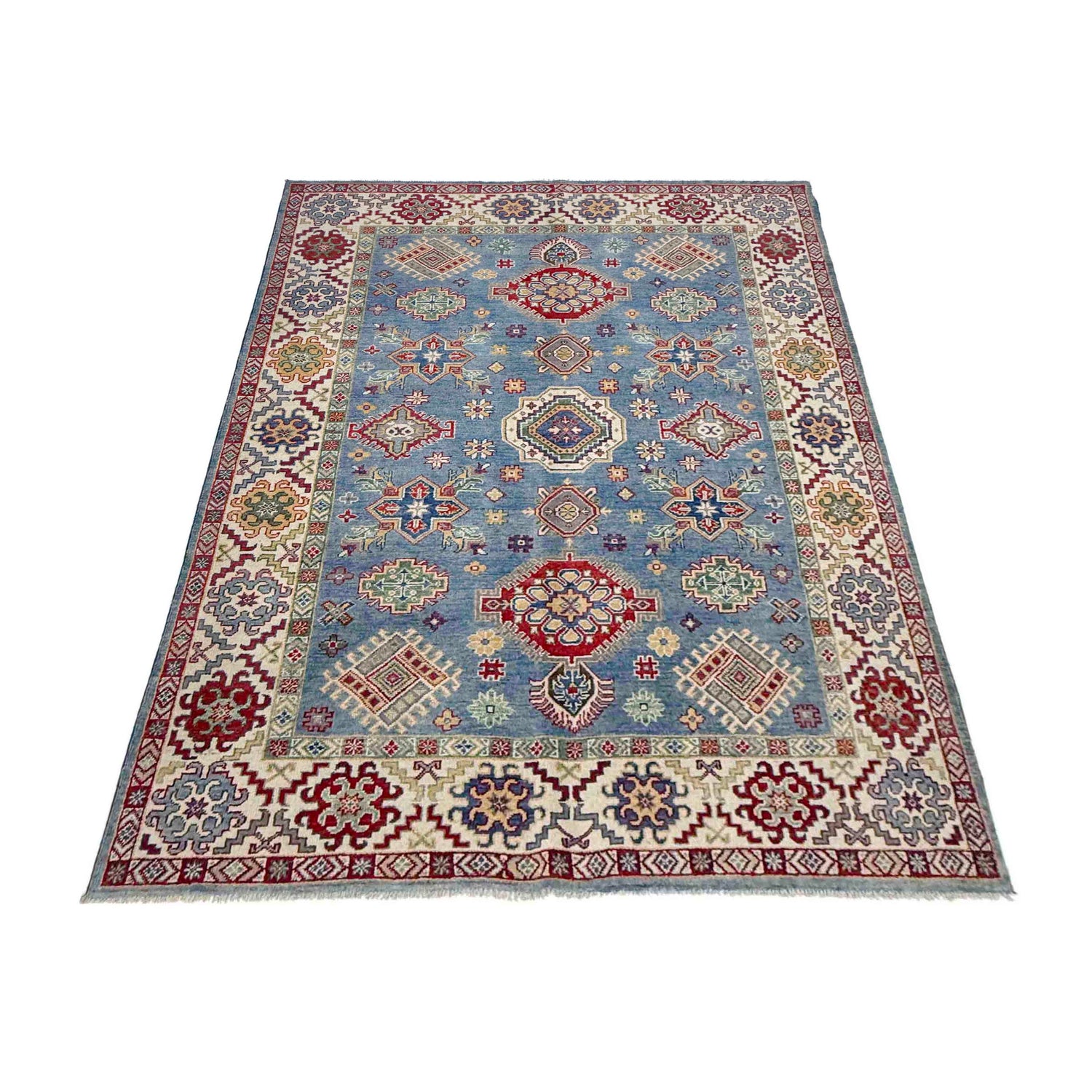 Kazak Rug Handmade Blue Medallion 5x8 ft