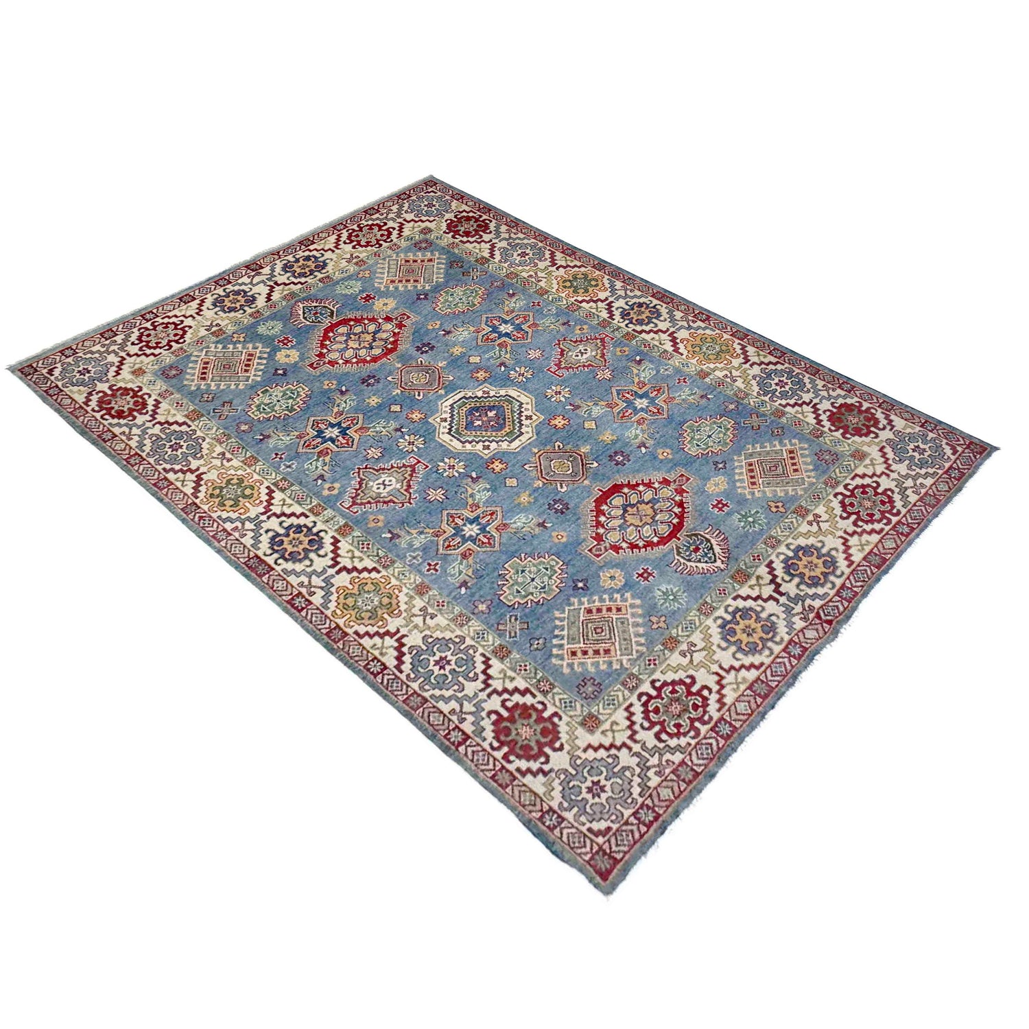 Kazak Rug Handmade Blue Medallion 5x8 ft