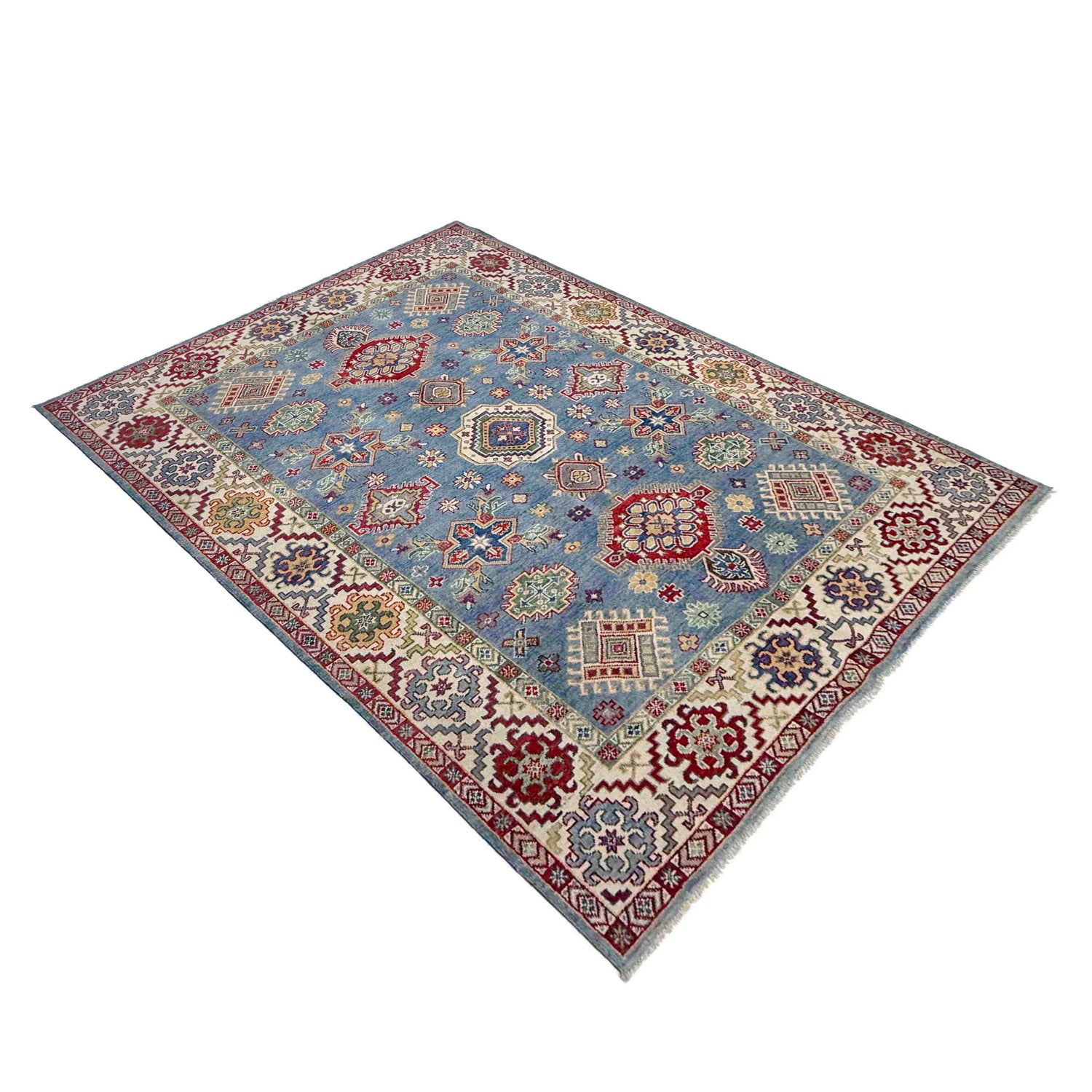 Kazak Rug Handmade Blue Medallion 5x8 ft
