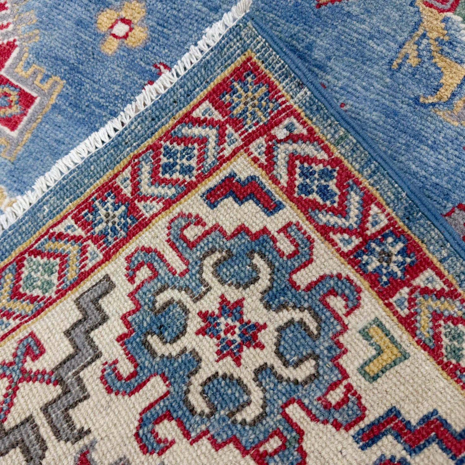 Kazak Rug Handmade Blue Medallion 5x8 ft