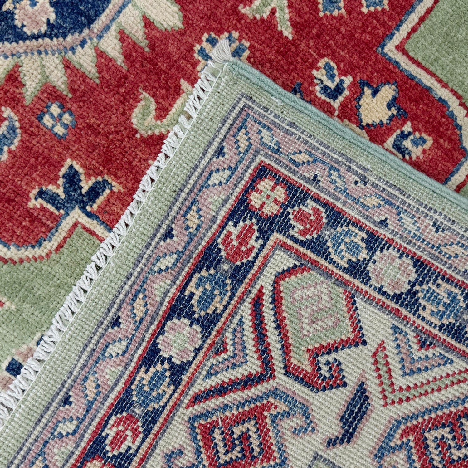 Kazak Rug Handmade Green Medallion 5x8 ft