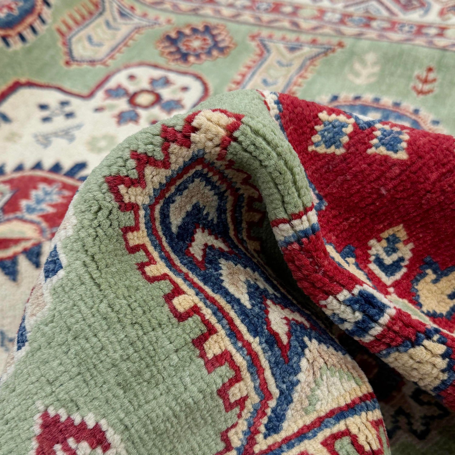 Kazak Rug Handmade Green Medallion 5x8 ft