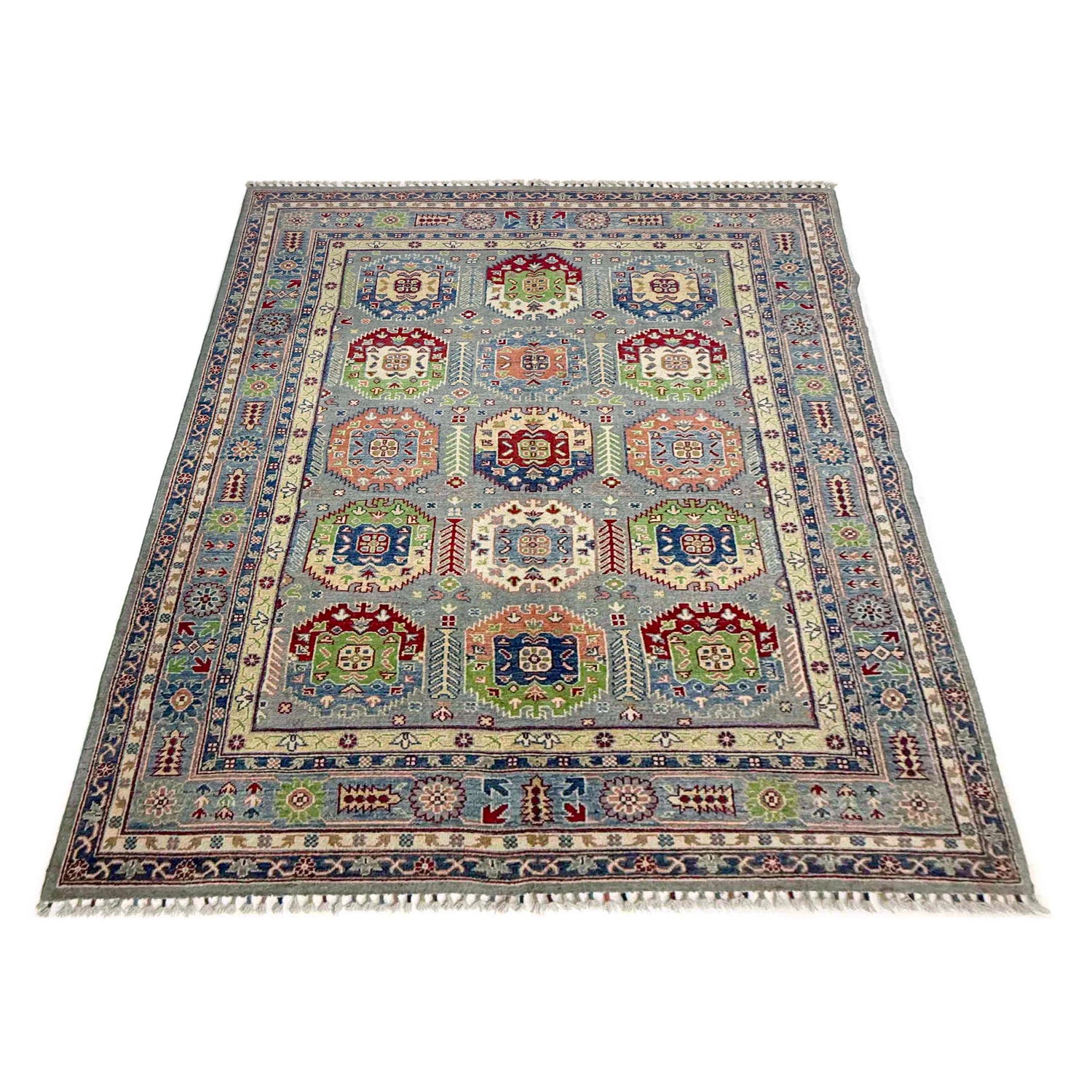 Waziri Area Rug Handmade Multi Medallion 5x8 ft