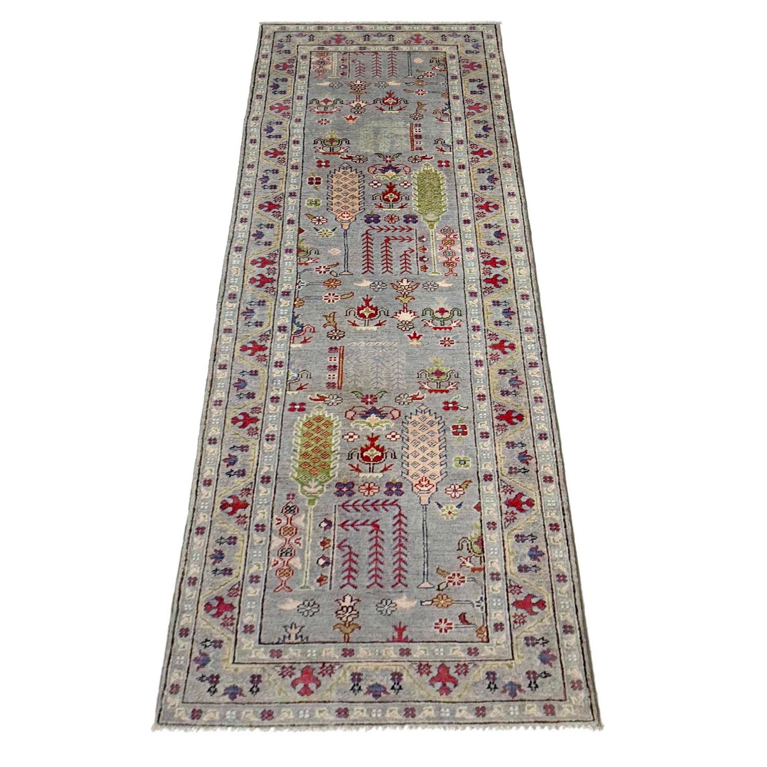 Kazak Rug Handmade Gray Medallion 10' Runner