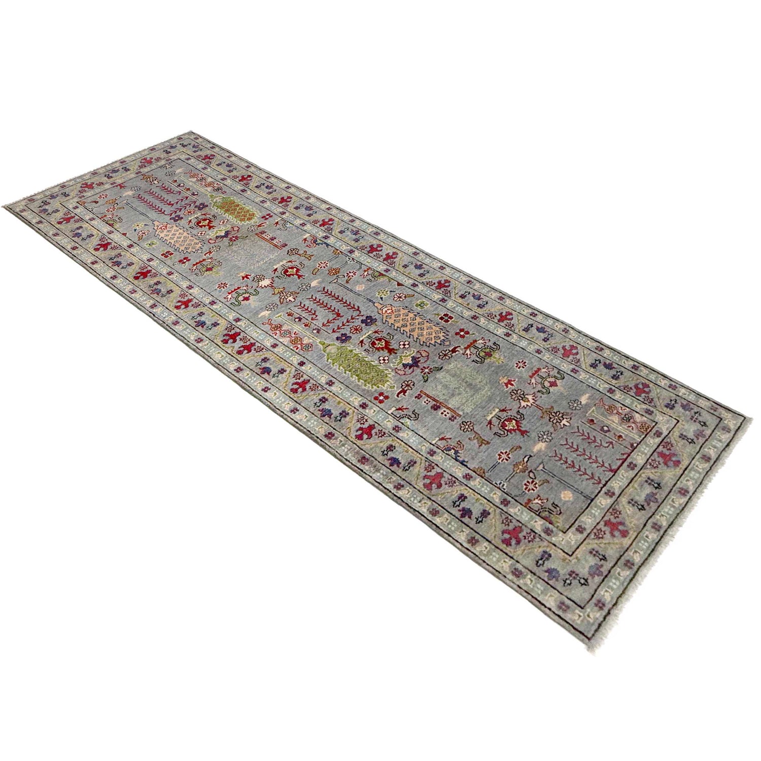Kazak Rug Handmade Gray Medallion 10' Runner