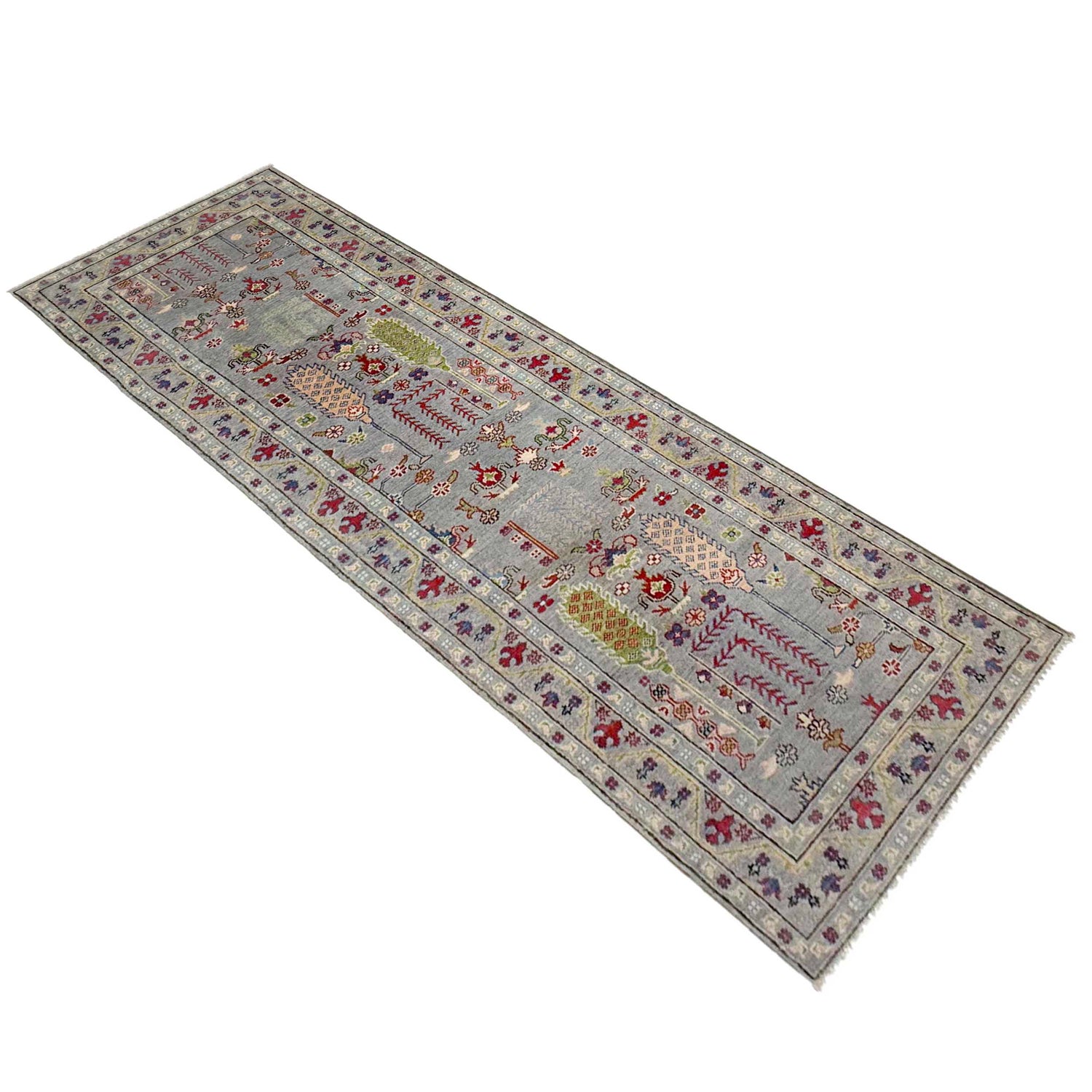 Kazak Rug Handmade Gray Medallion 10' Runner