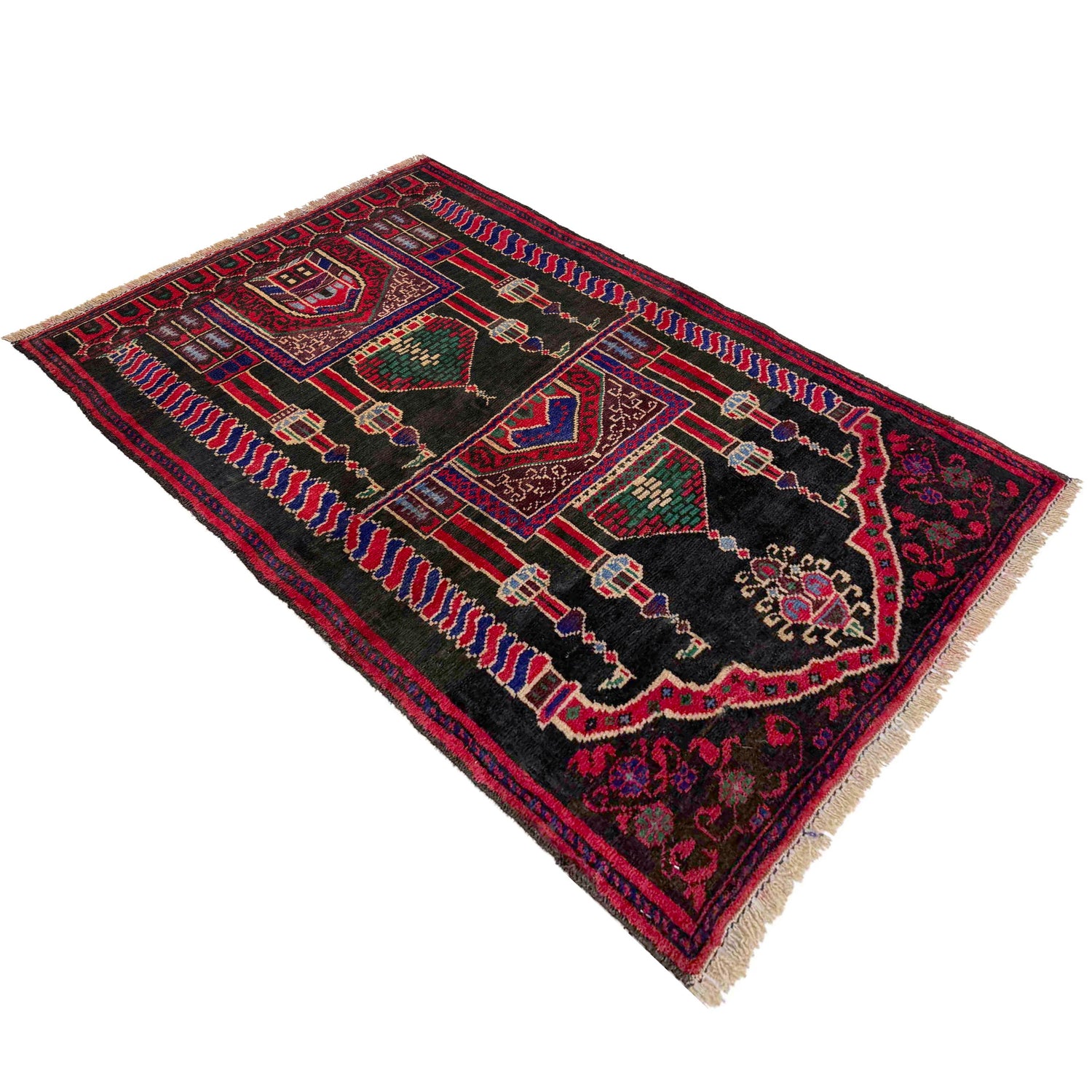 Baluchi Rug Handmade Multi Prayer Design 2x4 ft