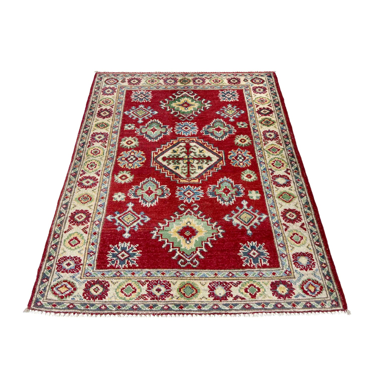 Kazak Rug Handmade Red Medallion 2x4 ft