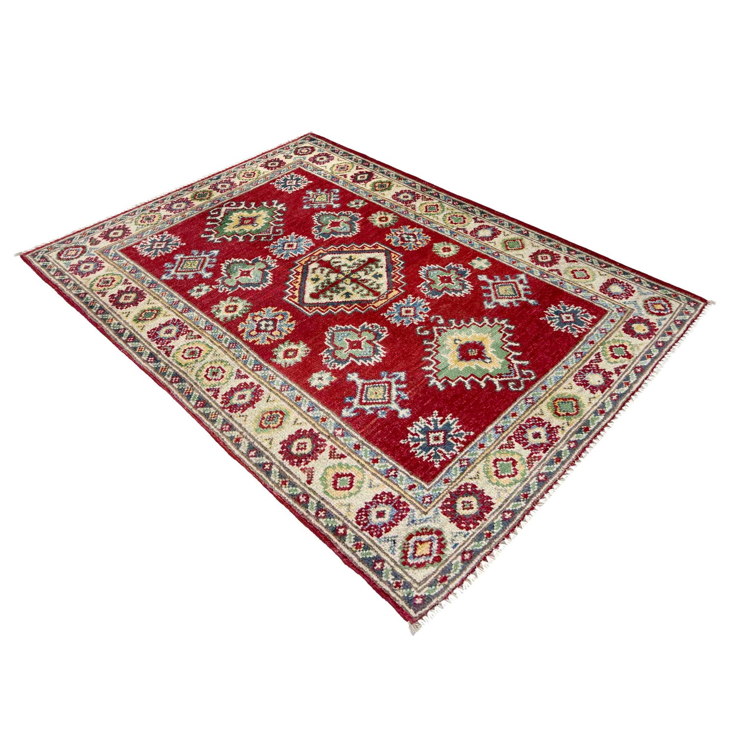 Kazak Rug Handmade Red Medallion 2x4 ft