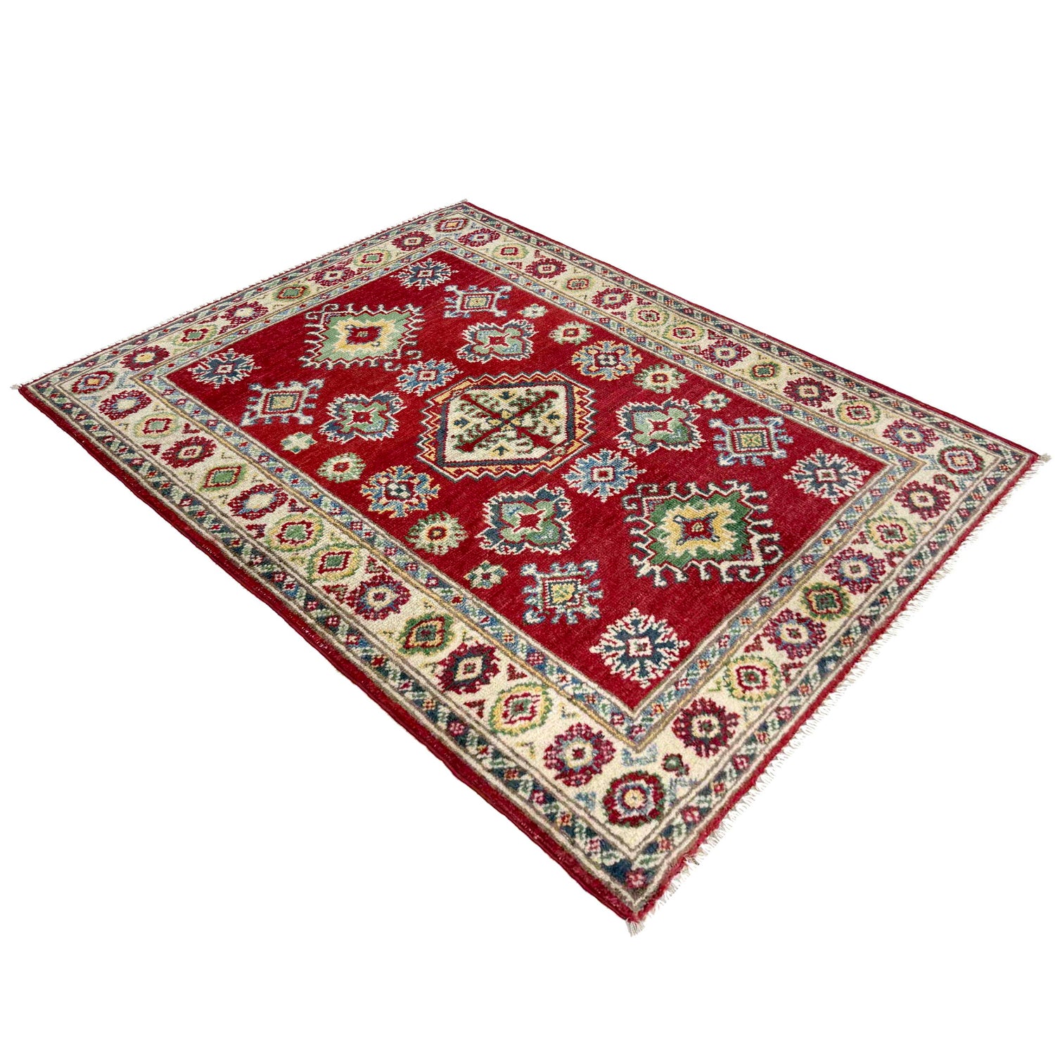 Kazak Rug Handmade Red Medallion 2x4 ft