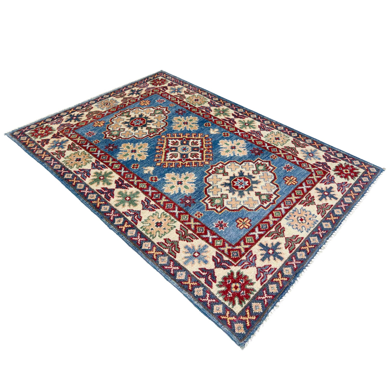 Kazak Rug Handmade Blue Medallion 2x4 ft