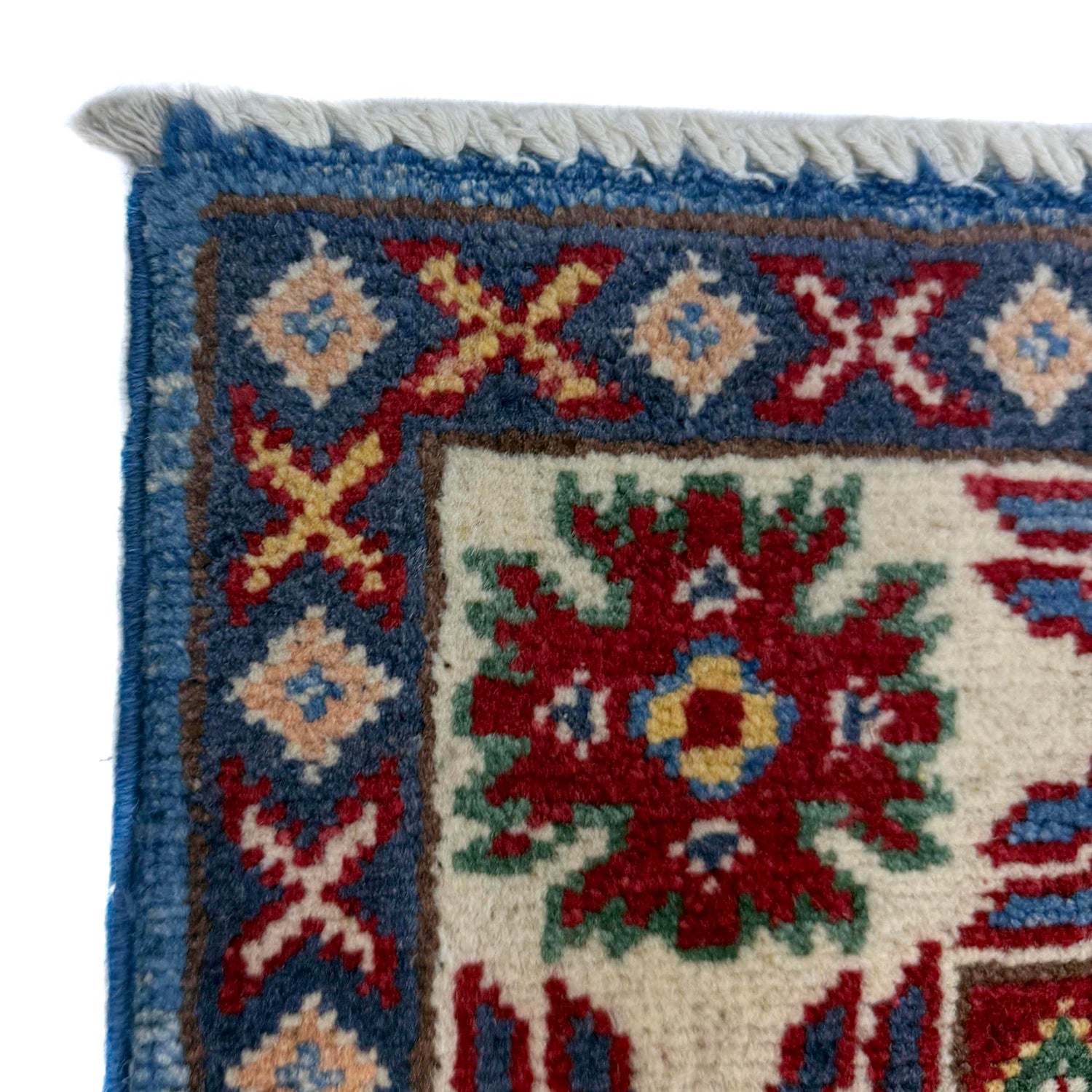 Kazak Rug Handmade Blue Medallion 2x4 ft