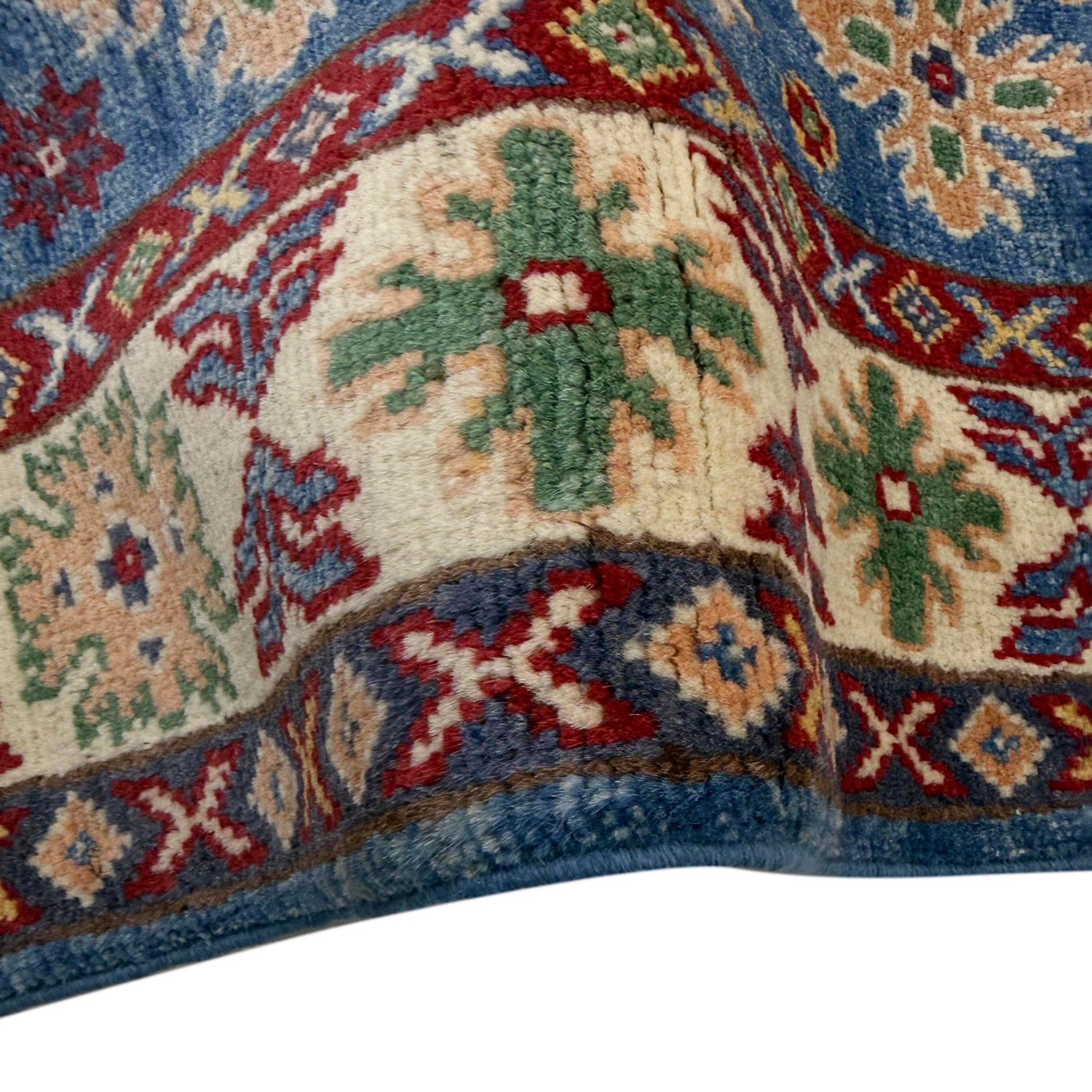 Kazak Rug Handmade Blue Medallion 2x4 ft