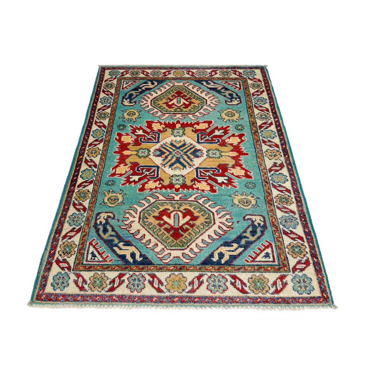 Kazak Rug Handmade Blue Medallion 2x4 ft