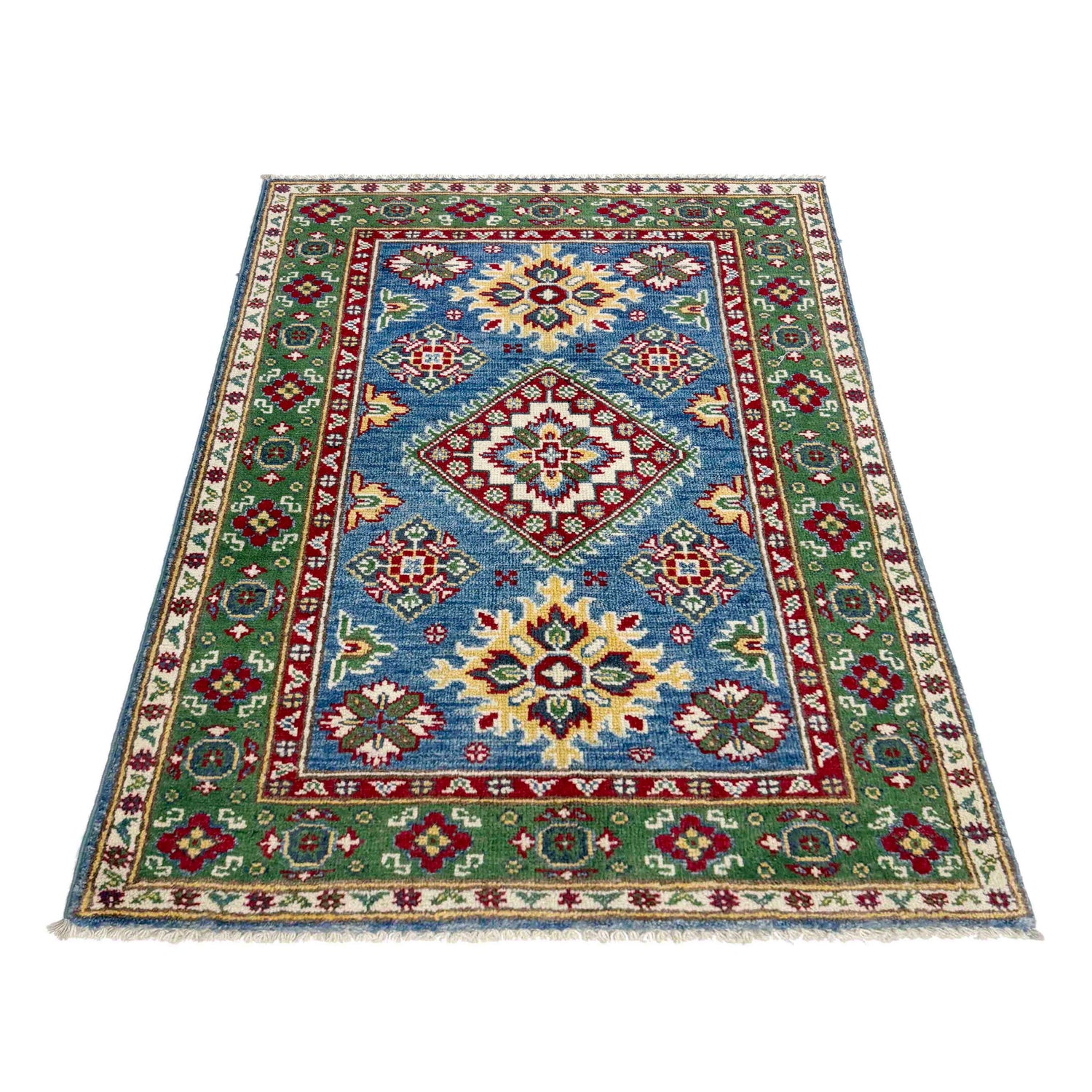 Kazak Rug Handmade Blue Medallion 2x4 ft