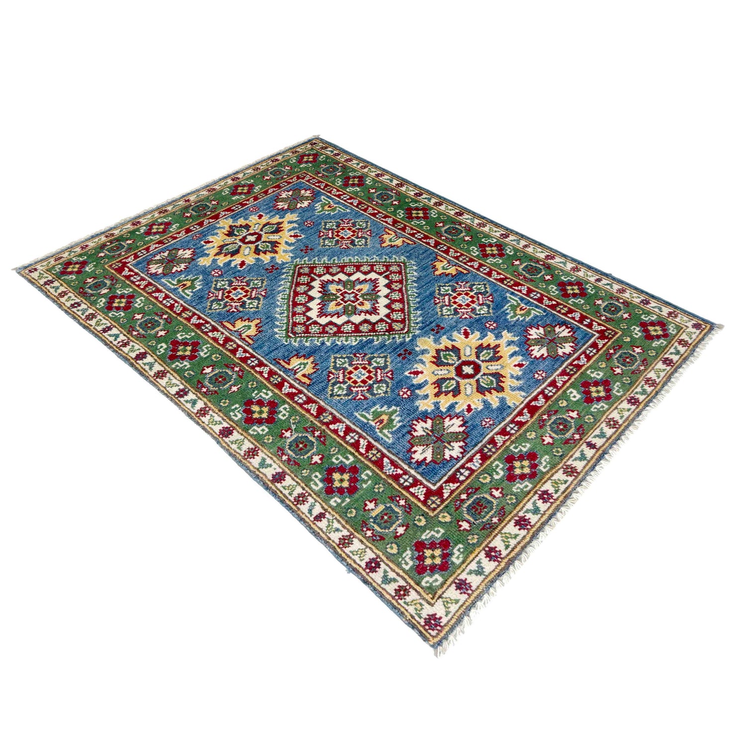 Kazak Rug Handmade Blue Medallion 2x4 ft