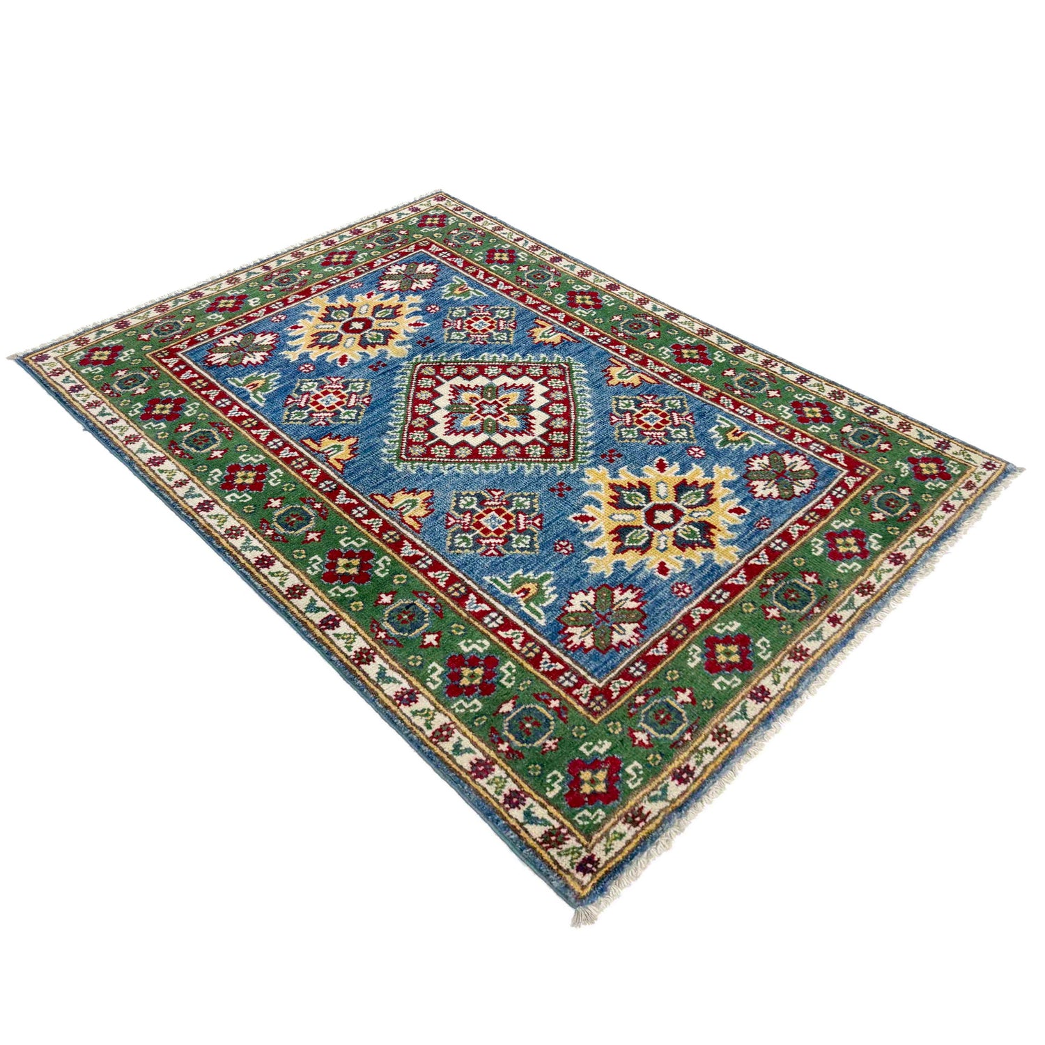 Kazak Rug Handmade Blue Medallion 2x4 ft