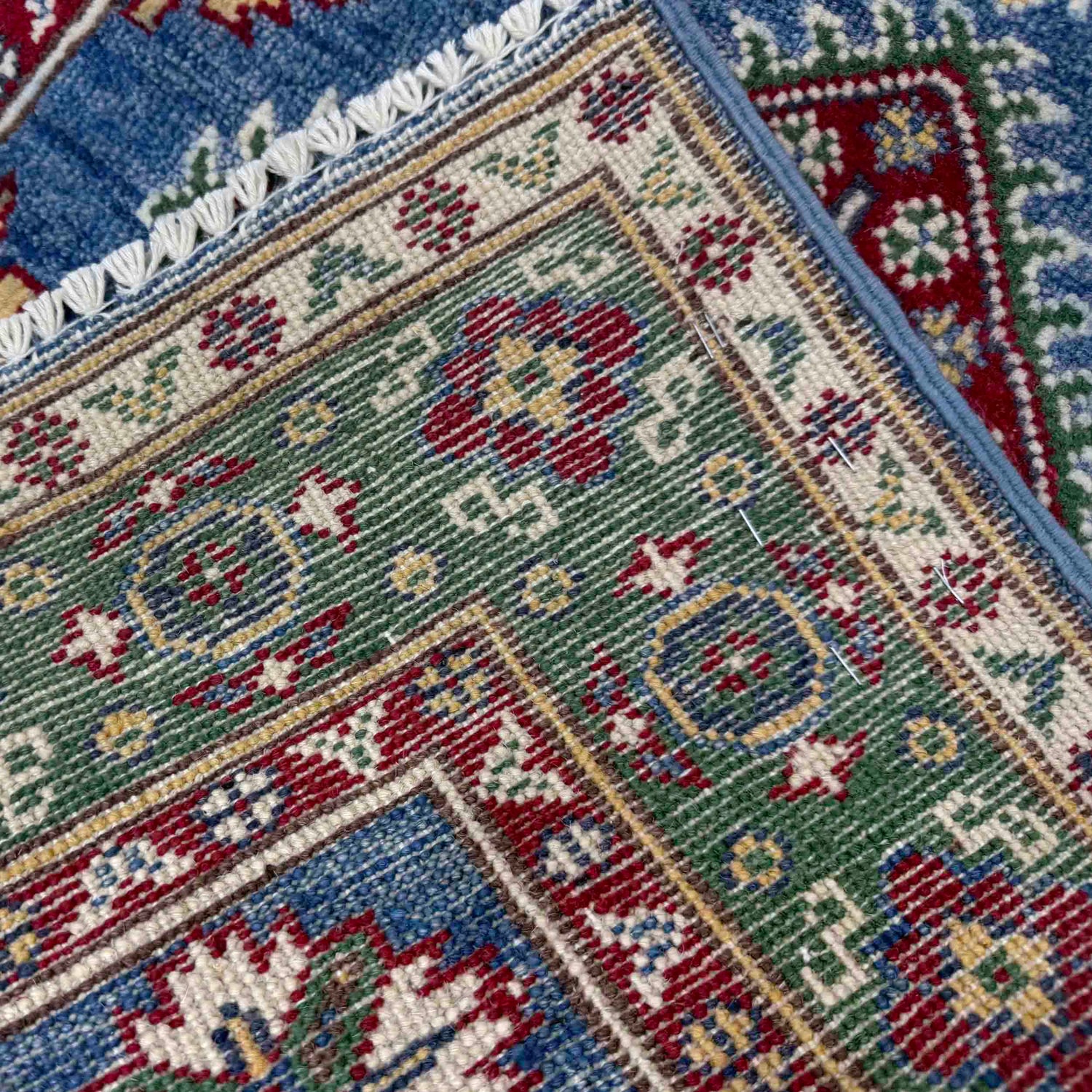 Kazak Rug Handmade Blue Medallion 2x4 ft