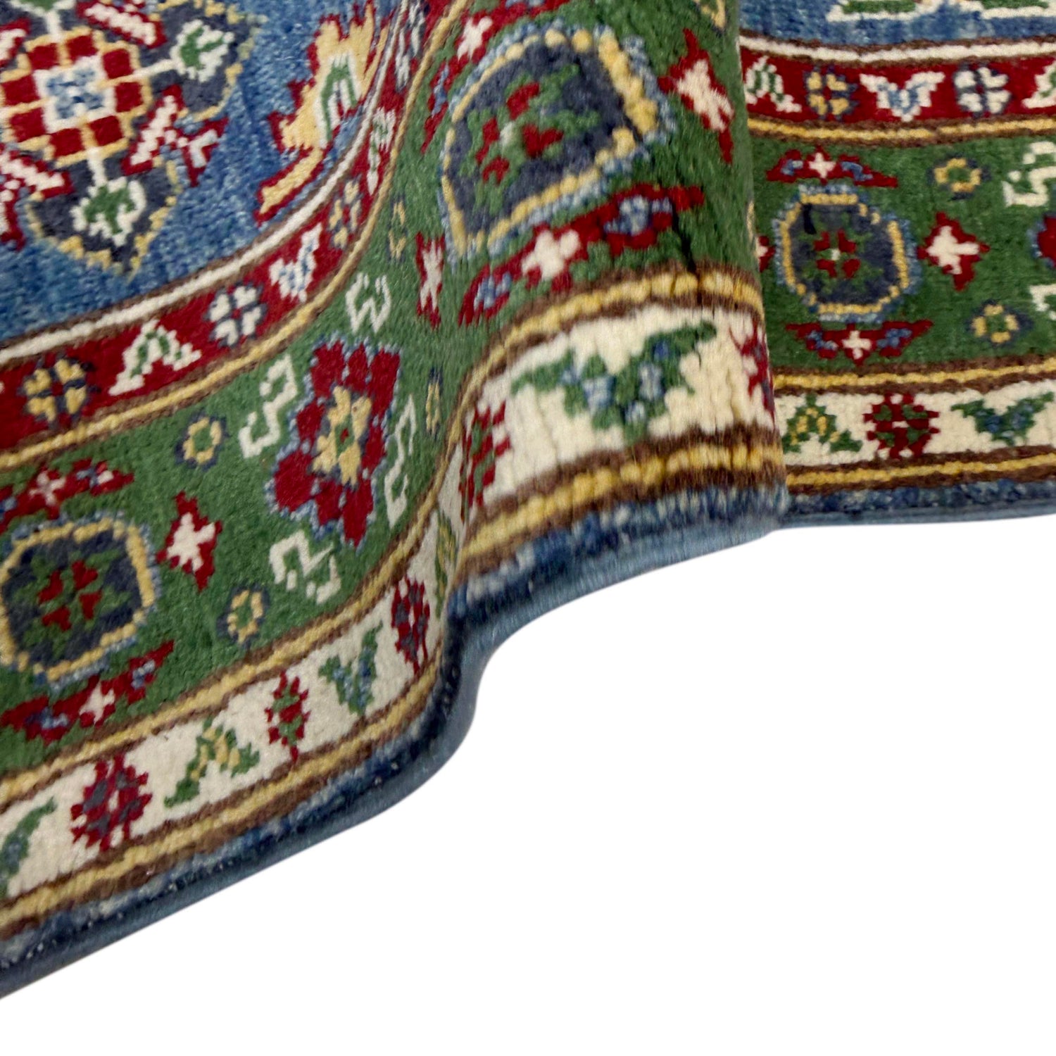 Kazak Rug Handmade Blue Medallion 2x4 ft