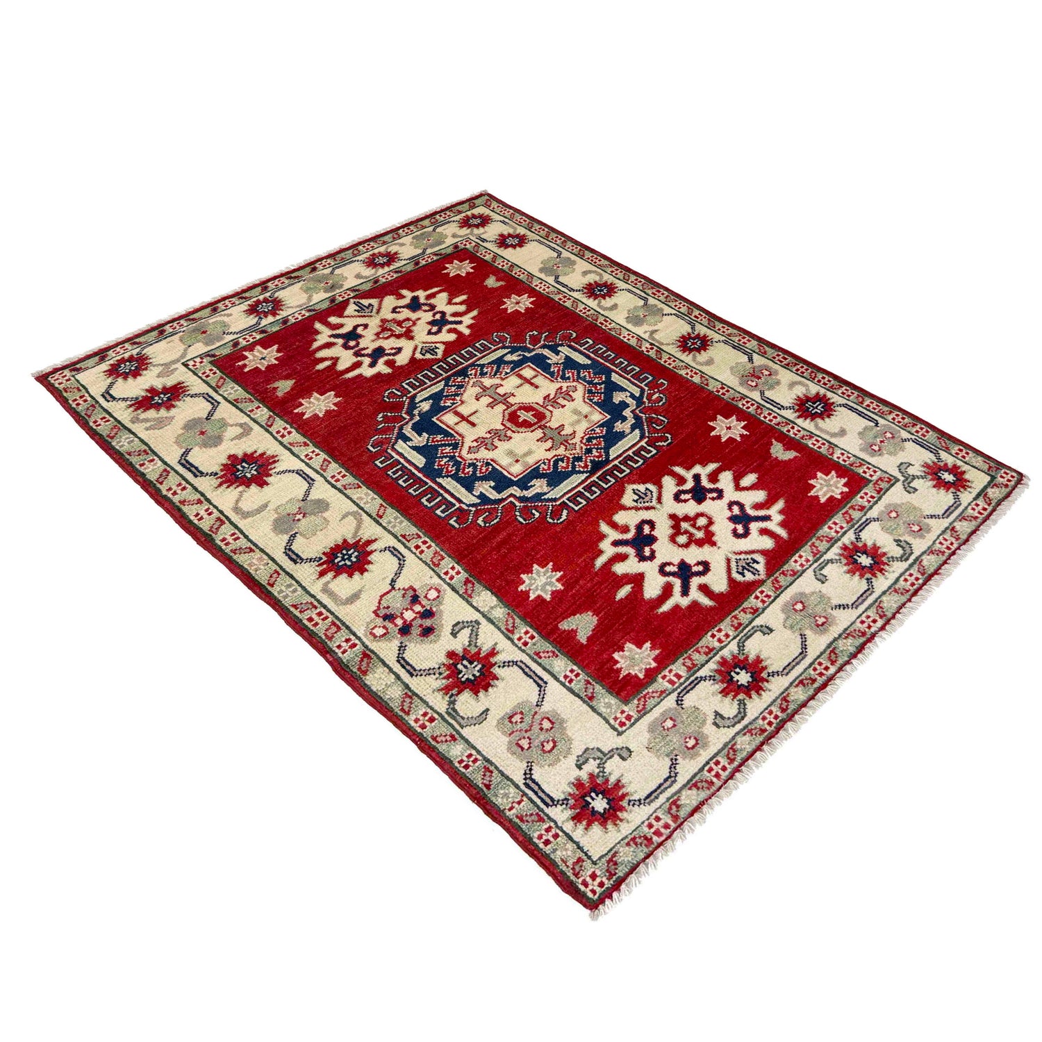 Kazak Rug Handmade Red Medallion 2x4 ft