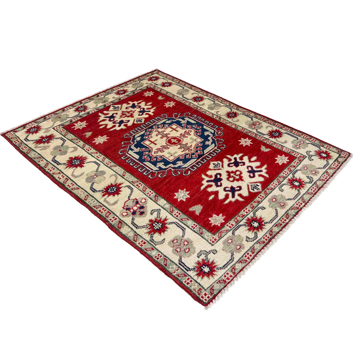 Kazak Rug Handmade Red Medallion 2x4 ft