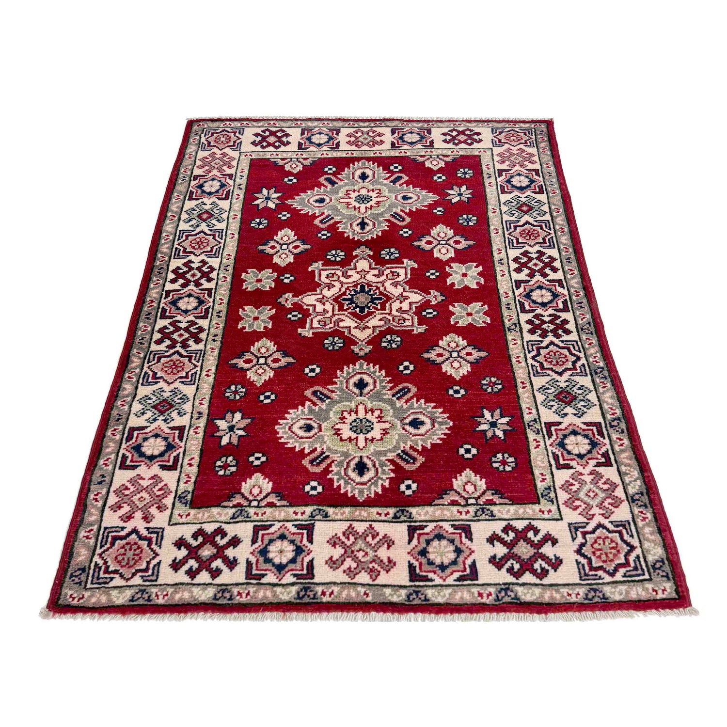 Kazak Rug Handmade Red Medallion 2x4 ft
