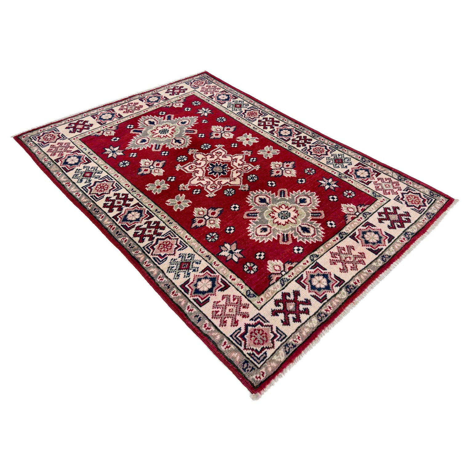Kazak Rug Handmade Red Medallion 2x4 ft