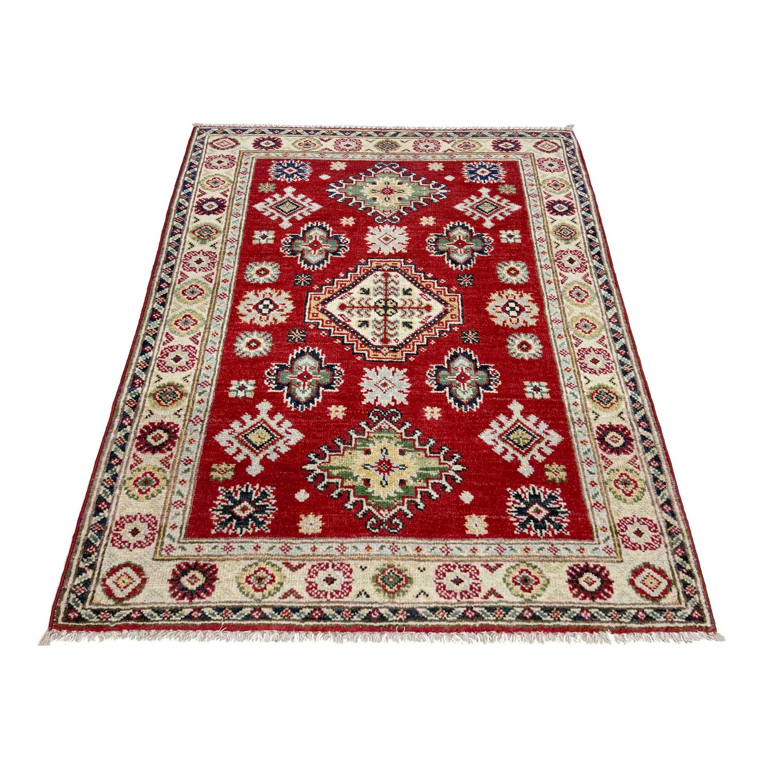 Kazak Rug Handmade Red Medallion 2x4 ft