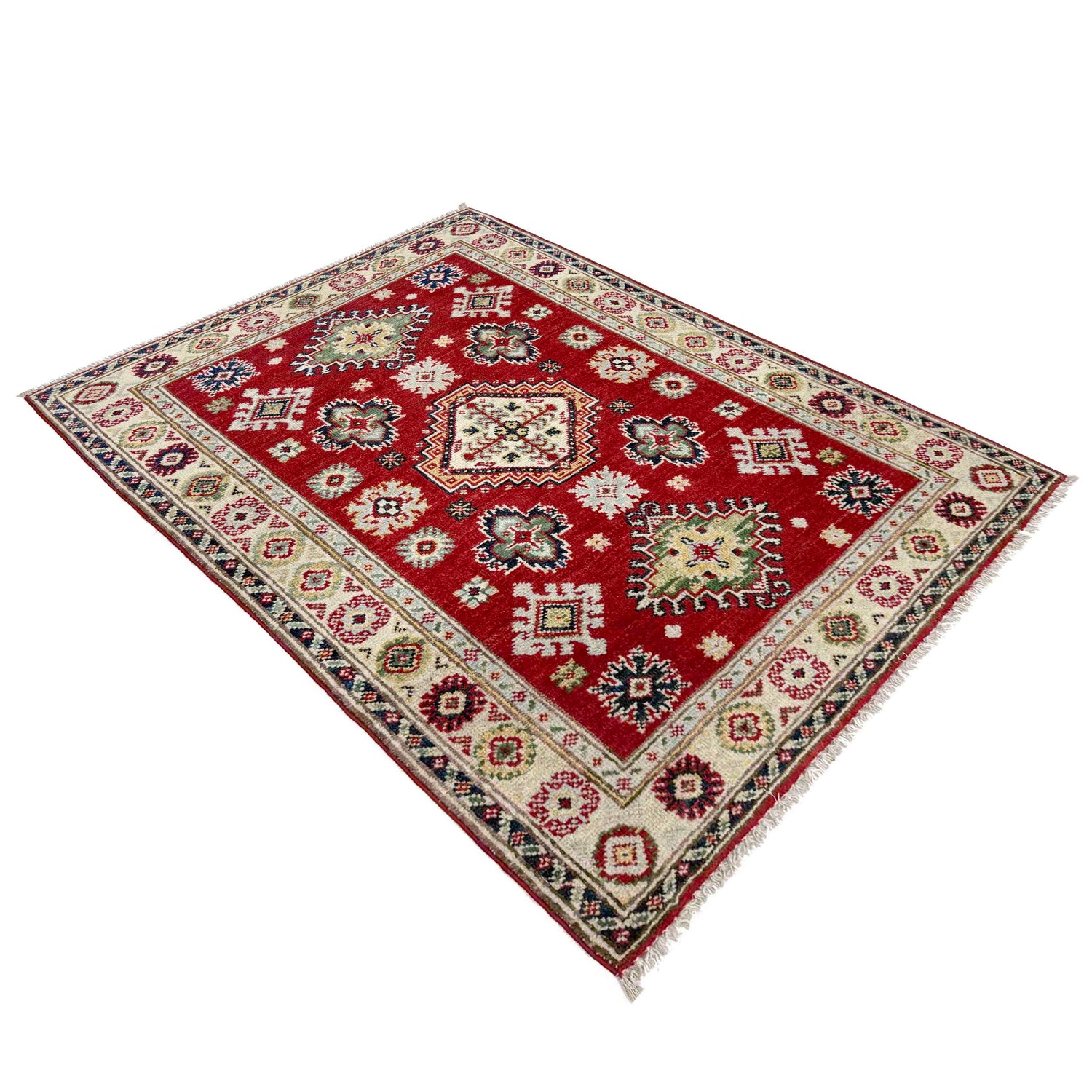 Kazak Rug Handmade Red Medallion 2x4 ft