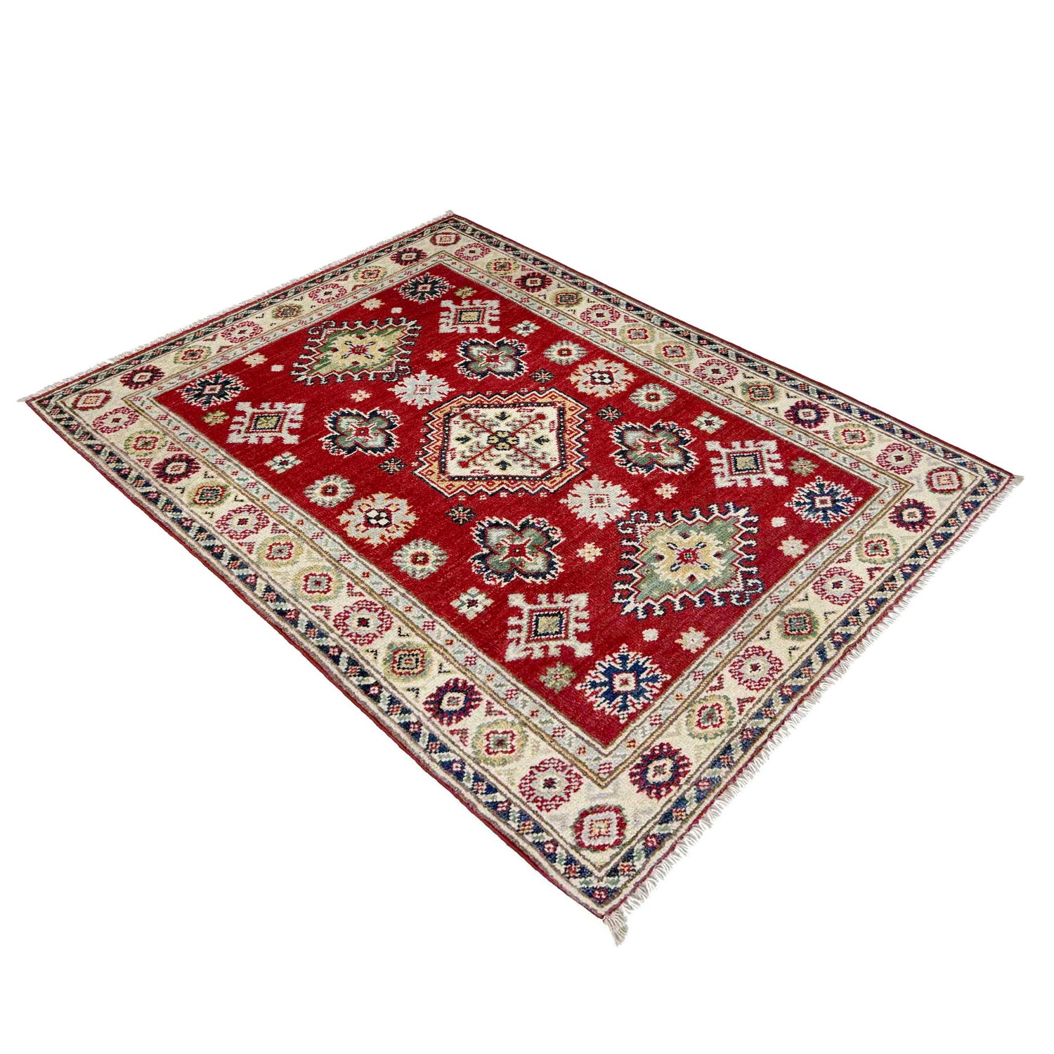 Kazak Rug Handmade Red Medallion 2x4 ft