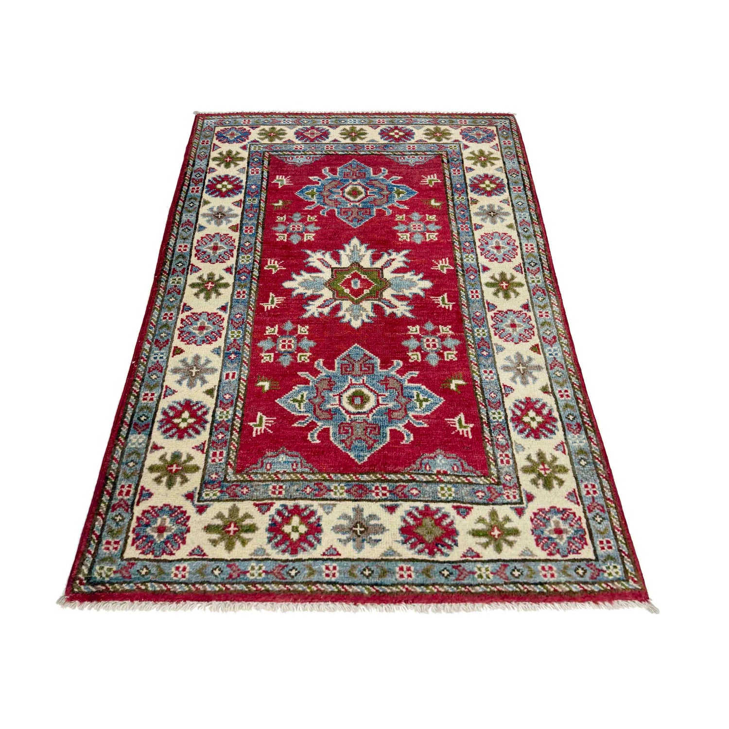 Kazak Rug Handmade Red Medallion 2x4 ft