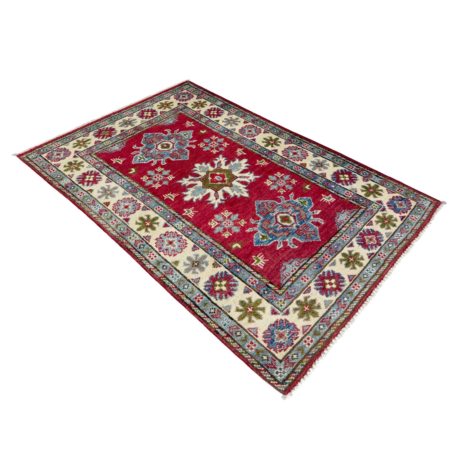 Kazak Rug Handmade Red Medallion 2x4 ft