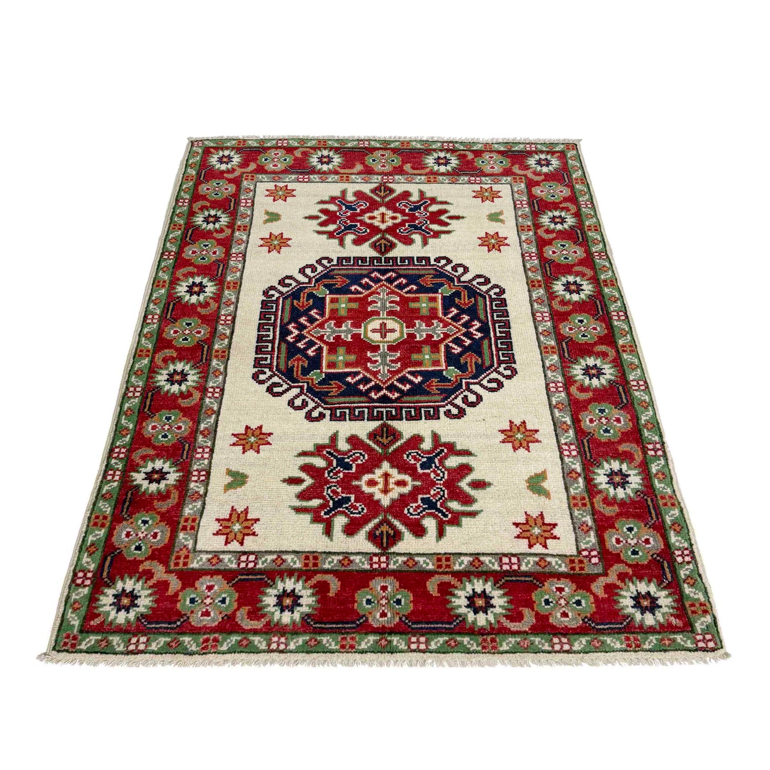 Kazak Rug Handmade Beige Medallion 2x4 ft