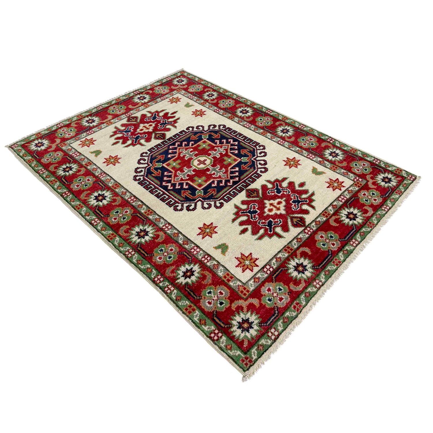Kazak Rug Handmade Beige Medallion 2x4 ft