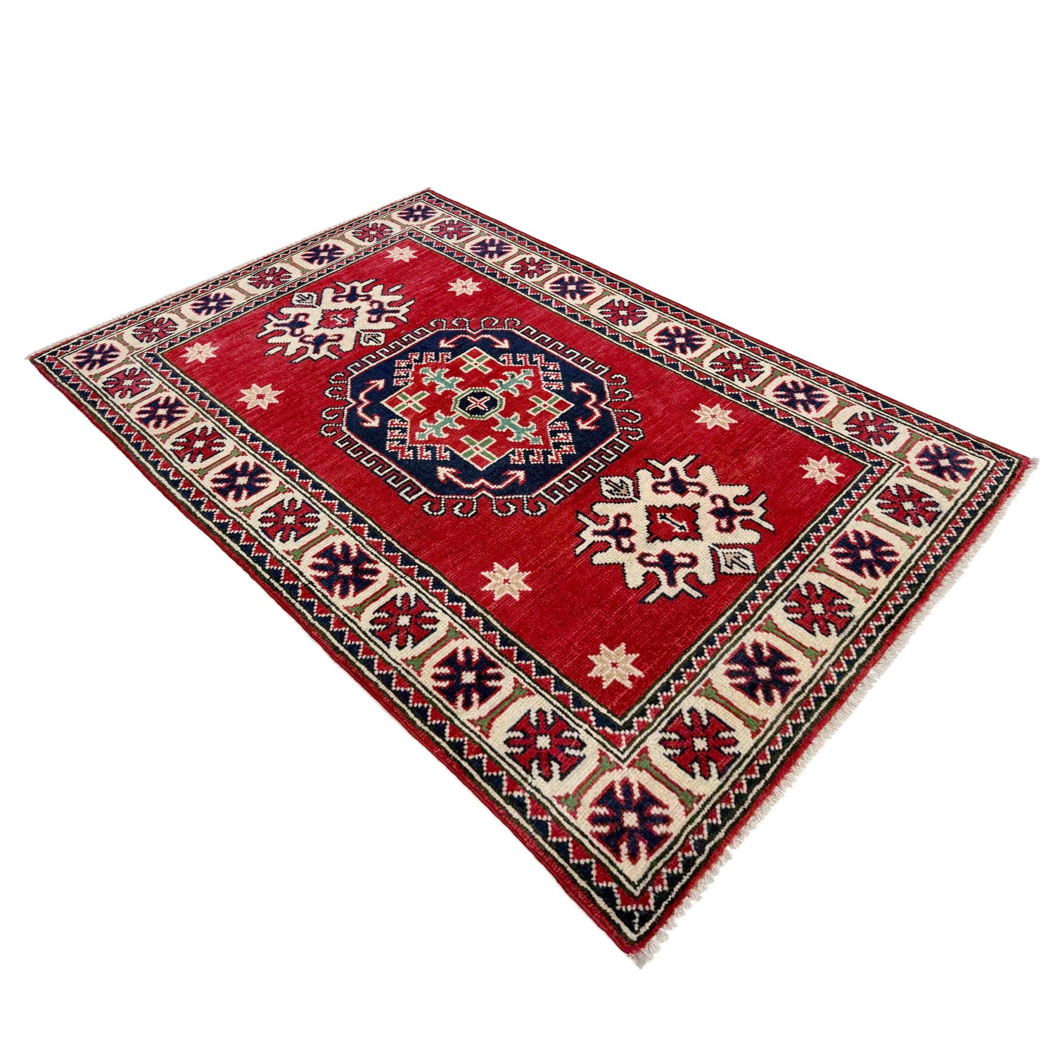 Kazak Rug Handmade Red Medallion 2x4 ft