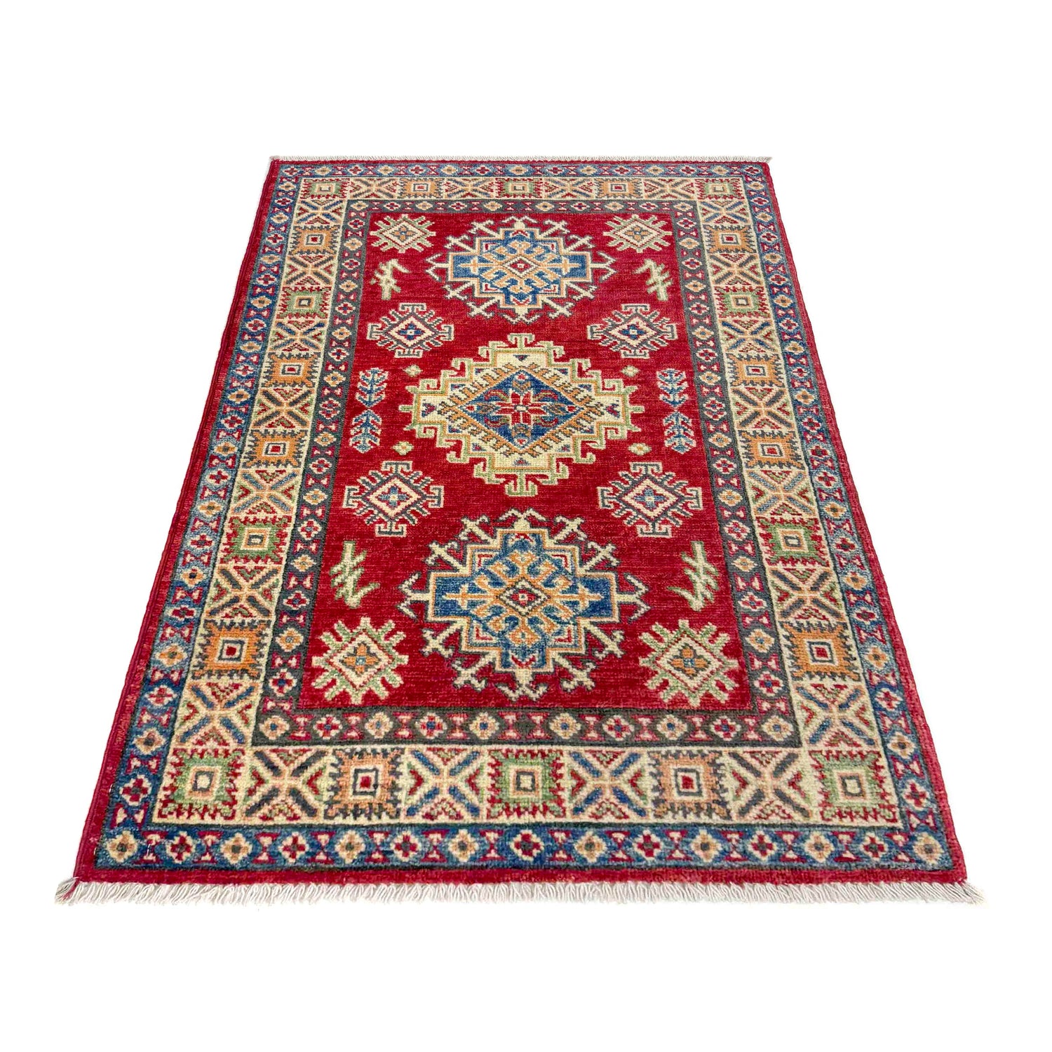 Kazak Rug Handmade Red Medallion 2x4 ft