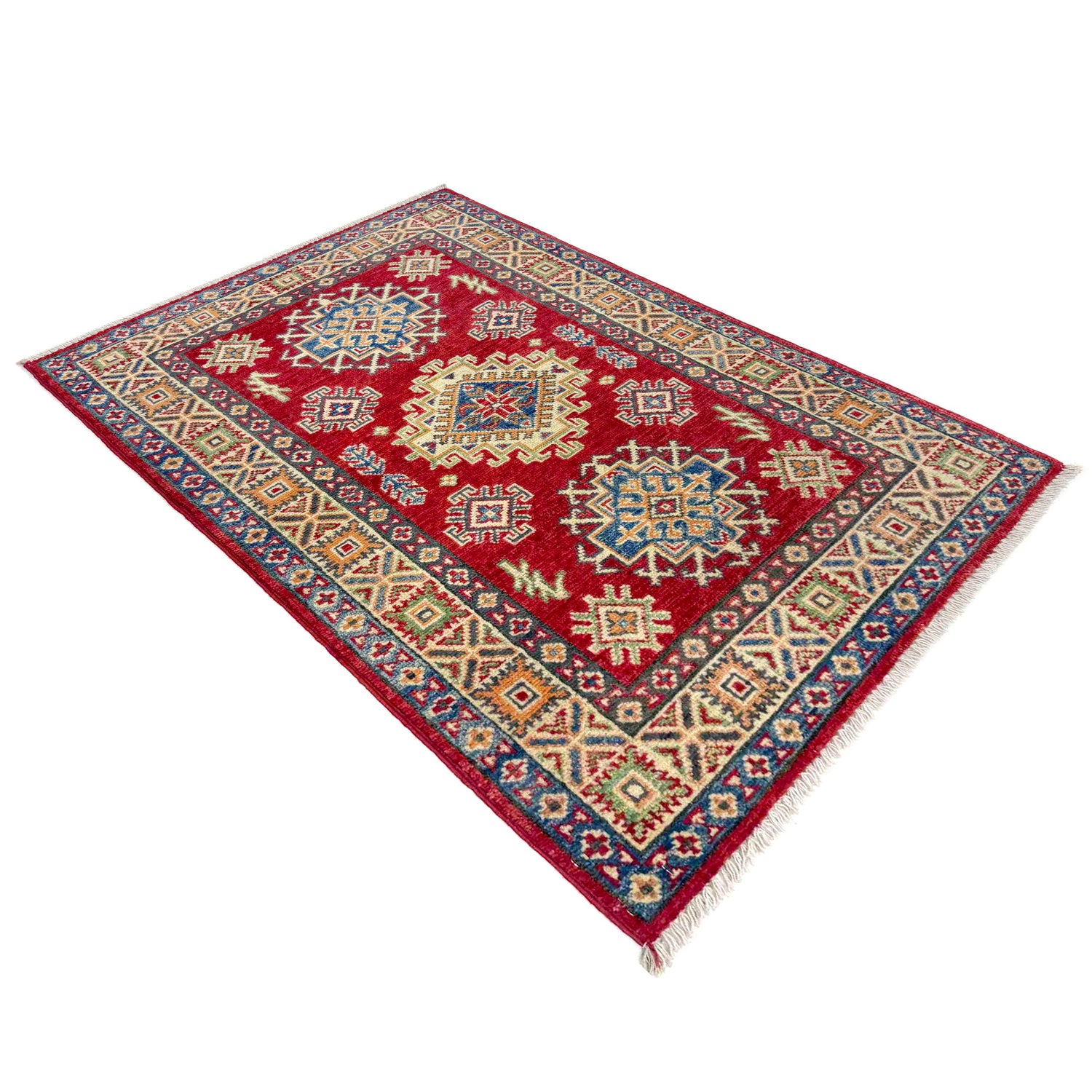 Kazak Rug Handmade Red Medallion 2x4 ft